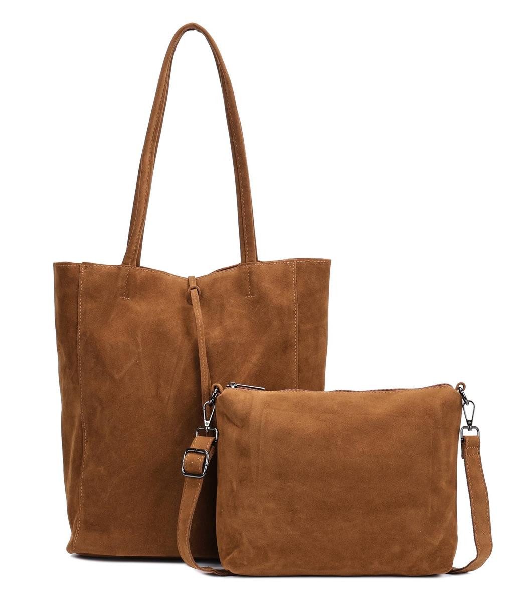 ITALYSHOP24 Schultertasche SET 2in1 Damen Tasche Umhängetasche XXL Shopper, Leichtgewicht Hobo + Crossbody Bag / Schmucktasche