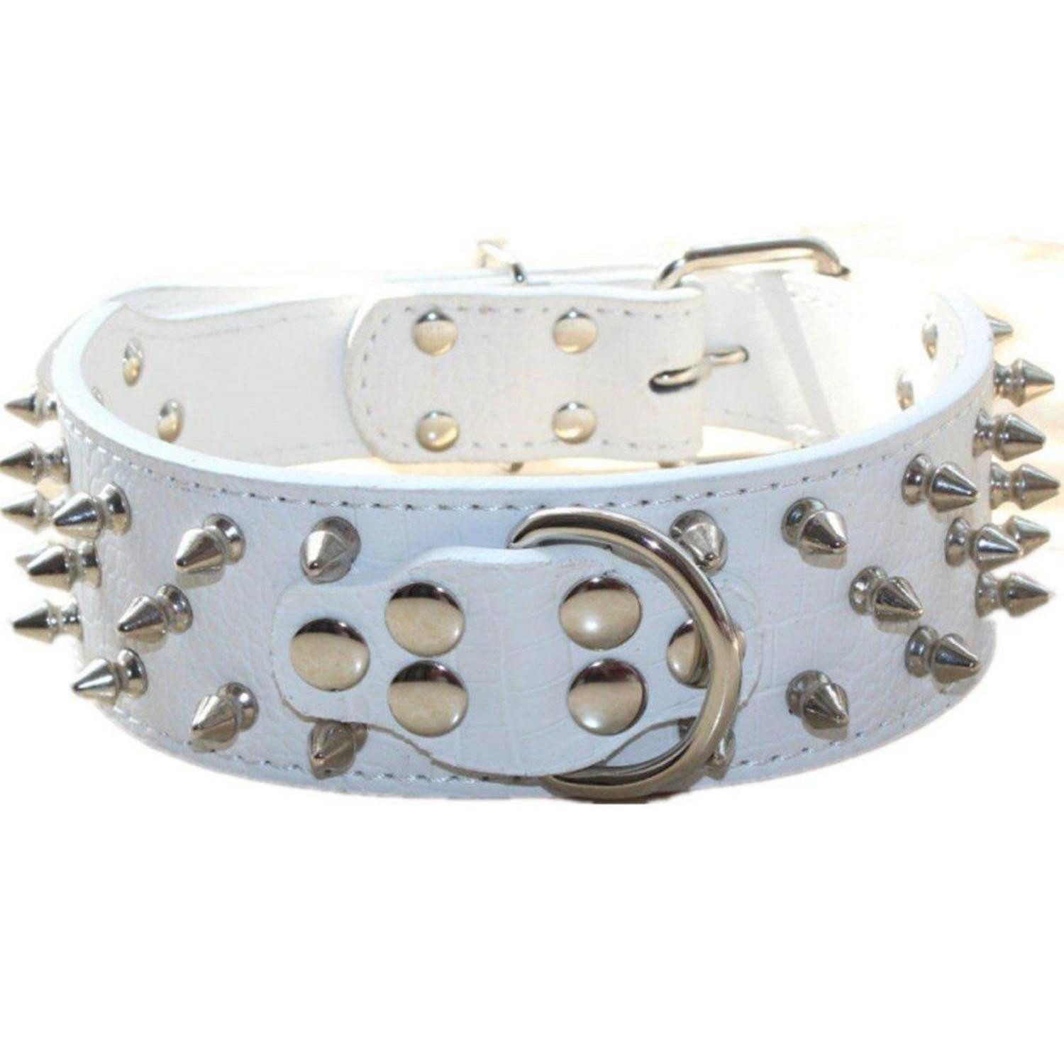 LuxusKollektion Hunde-Halsband Hundehalsband Spikes Weiß XL in Lederoptik, Kunststoff