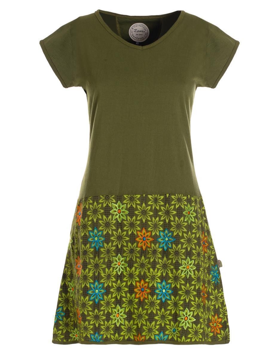 Vishes Tunikakleid Damen Sommerkleid Kurzarm Blumen-Kleid Tunika-Kleid T-Shirtkleid Boho, Goa, Guru Style