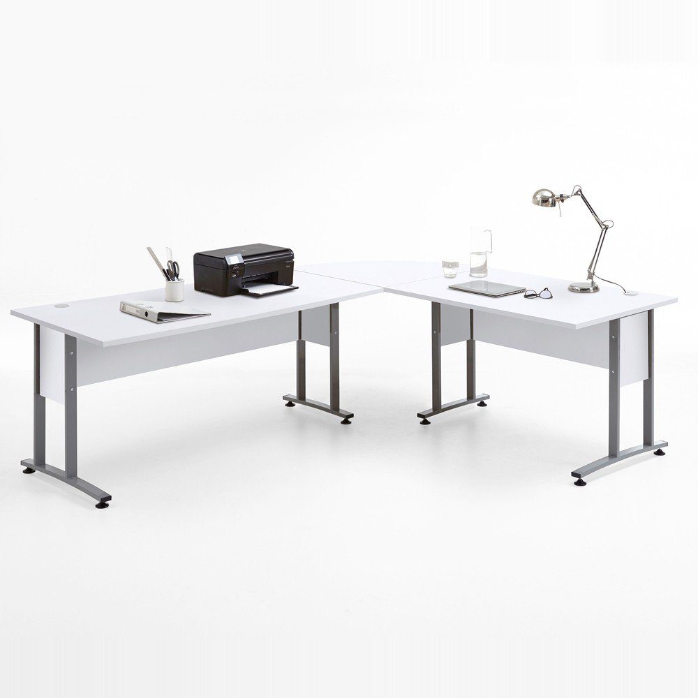 Lomadox Schreibtisch COLUMBUS-10, weiß matt - 240x75x200 cm