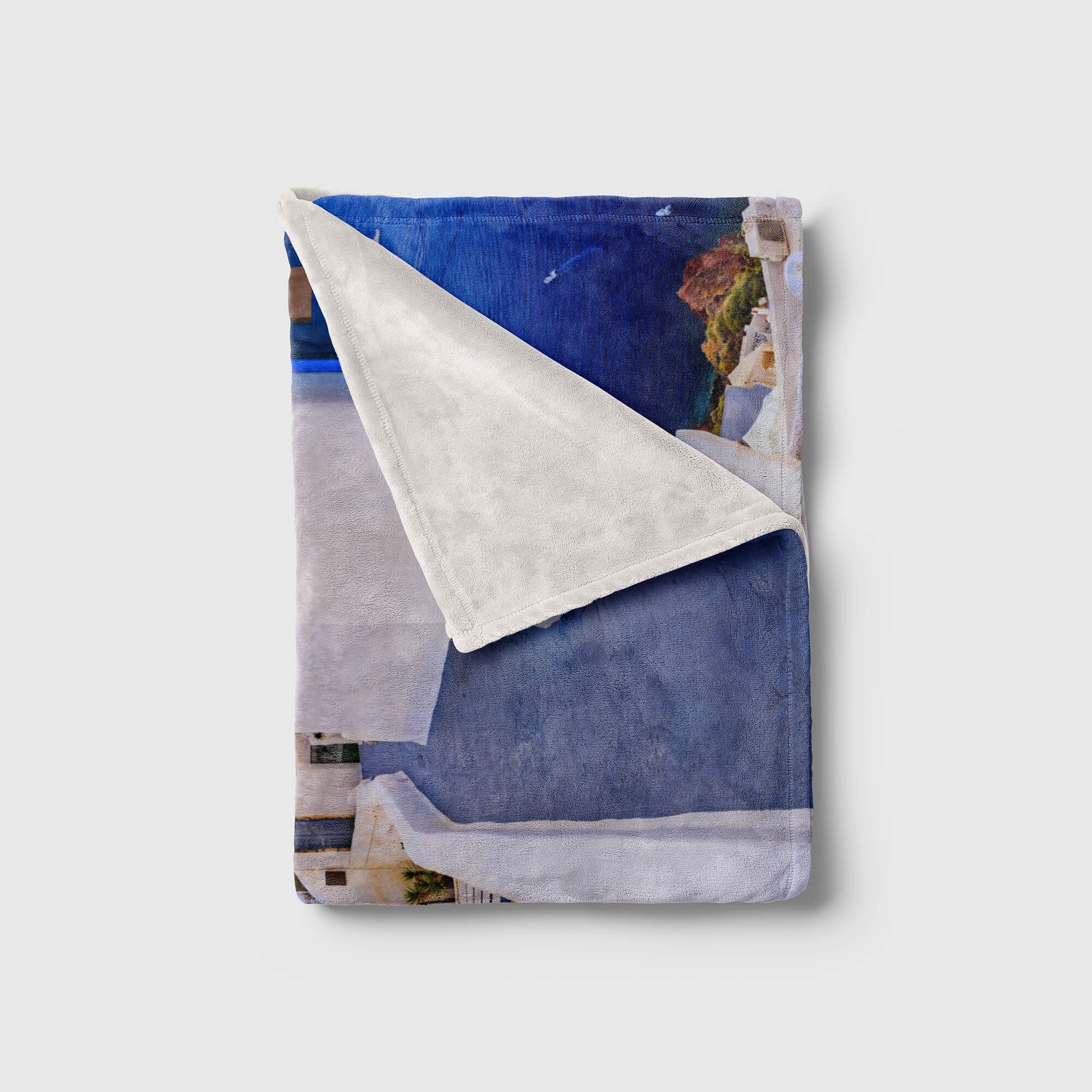 (1-St), Art Baumwolle-Polyester-Mix Strandhandtuch Handtuch Saunatuch Handtücher Kuscheldecke Griechen, Sinus Santorini Fotomotiv Handtuch mit
