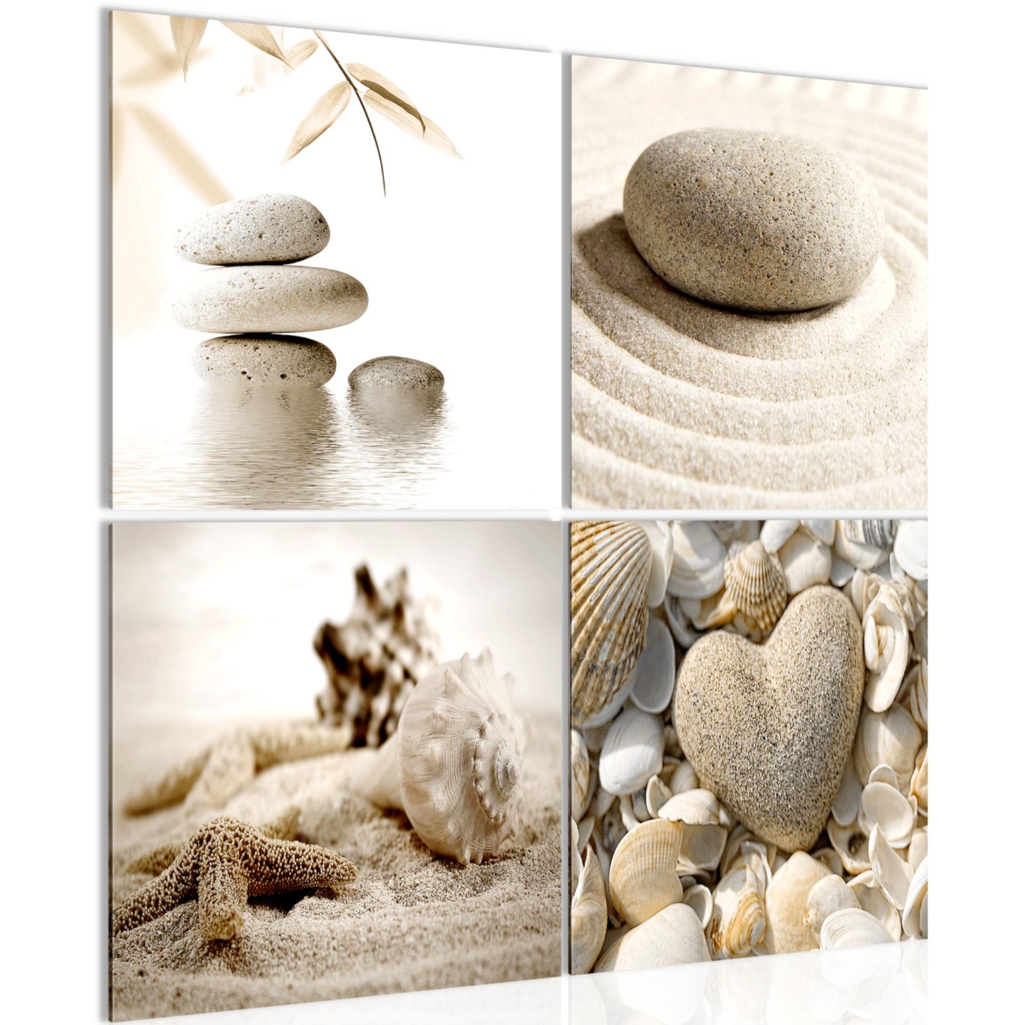 Runa Art Wandbild Strand Steine auf Vlies Leinwand 60 x 60 cm Feng Shui 501644a, 30 x 30 cm - 4 Bilder