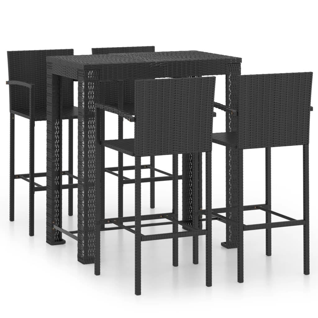 vidaXL Gartenlounge-Set 5-tlg. Garten-Bar-Set Schwarz, mit Poly (5-tlg) Armlehnen Rattan