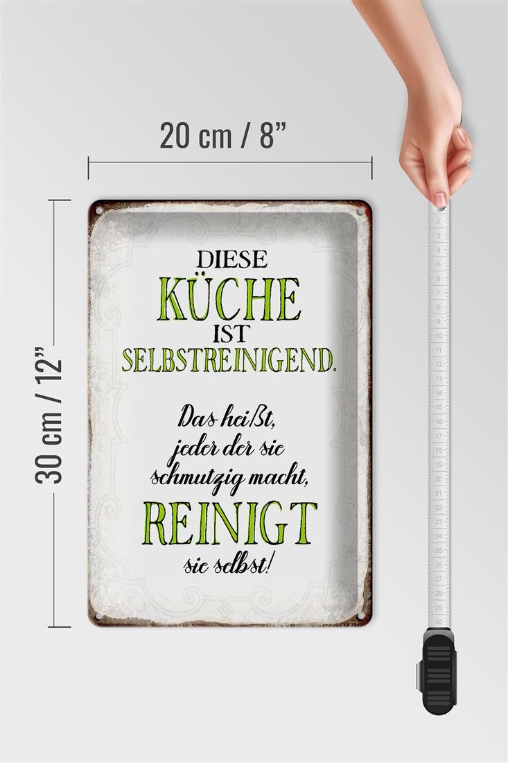 Femer GmbH Metallschild Spruch 20x30cm diese Küche ist selbstreinigend Küchendeko, (1 St), gewölbte Oberfläche, abgerundete Ecken, umgeschlagene Kanten – Bild 5 von 5