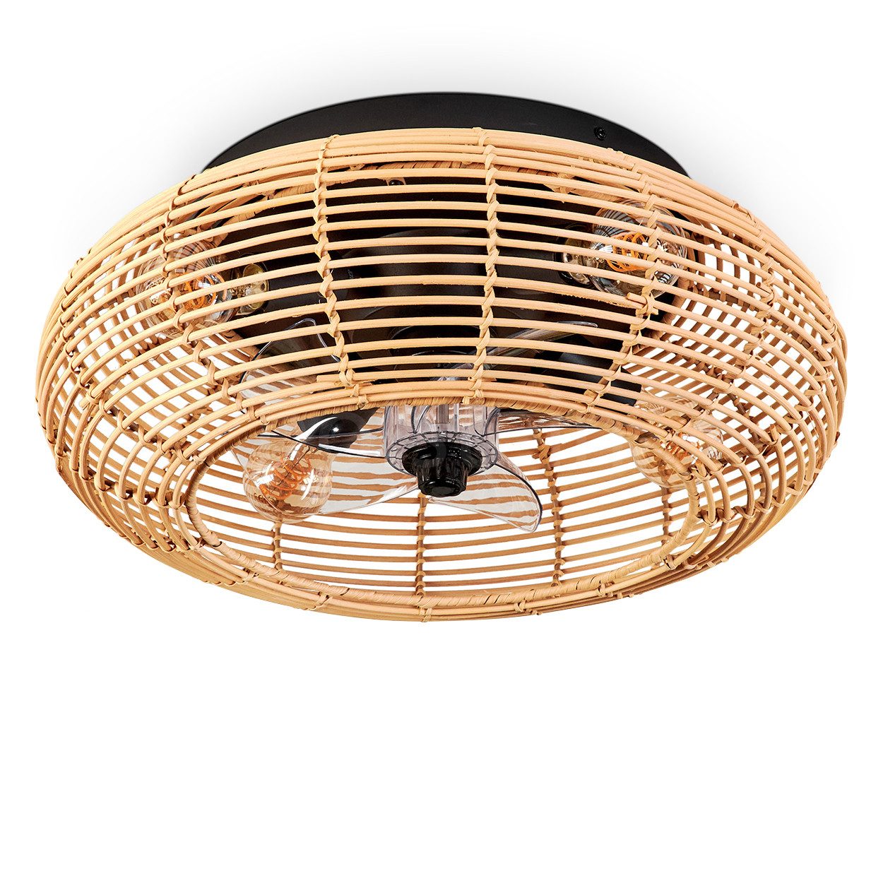 hofstein Deckenleuchte Deckenventilator mit Beleuchtung aus Metall/Bambus, Fernbedienung, ohne Leuchtmittel, Auf-/Abwind-Funktion, Lichteffekt, Ø 50cm, 4x E27, ohne Leuchtmittel