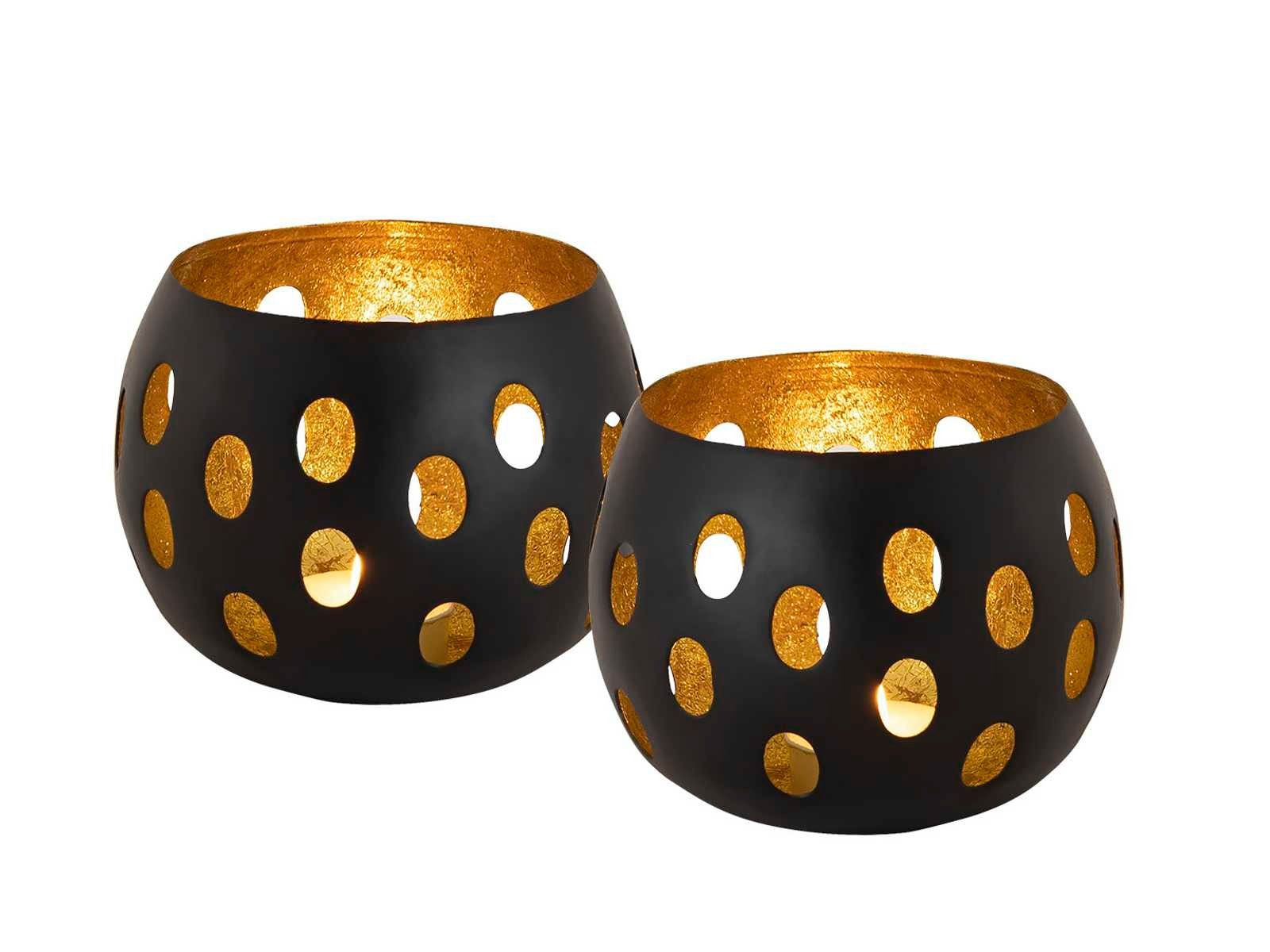 Kerzenhalter Teelichthalter Set 2-teilig Kerzenhalter Florina Kugelform schwarz mat