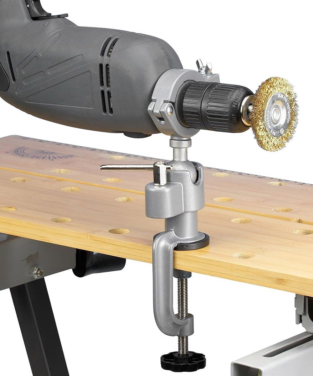 Meister Werkzeuge Schraubstock Mini Schraubstock 50mm Tischschraubstock 360° drehbar, inkl. Maschinenhalterung
