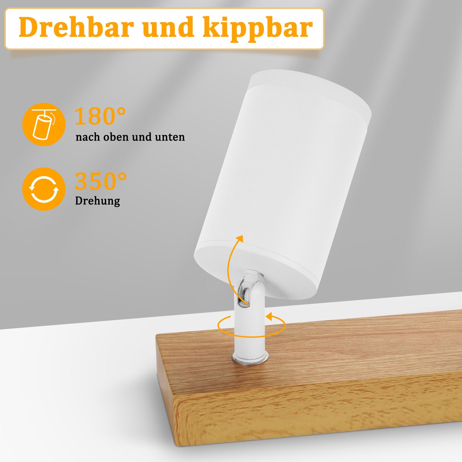 ZMH LED Deckenstrahler 2/3/4 Flammig GU10 Holz-Acryl Deckenleuchte 350° Drehbar Wohnzimmer, ohne Leuchtmittel, 2 Installationsmethoden(Decken/Wandmontage) Vinta – Bild 4 von 5