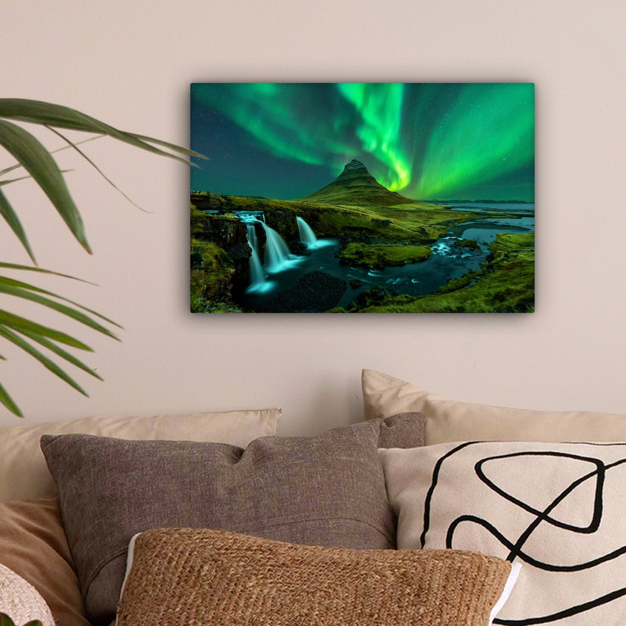 OneMillionCanvasses® Leinwandbild Nordlichter - Wasserfall - Berg - Island, günstig online kaufen