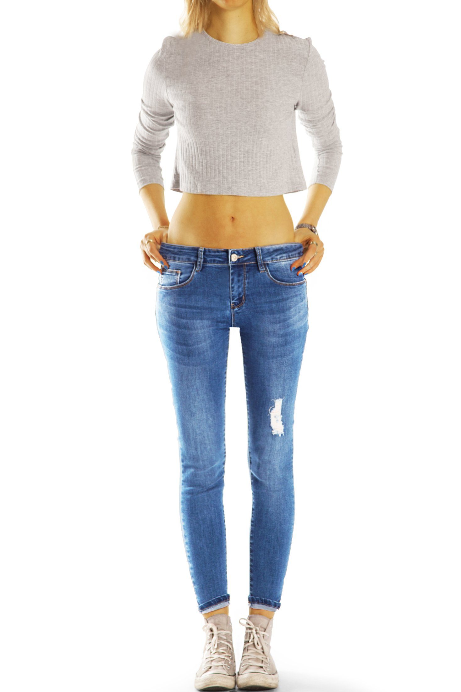 Skinny-fit-Jeans effekte Rohrenjeans zerrissene styled waist Hose, be medium destroyed j30g-2