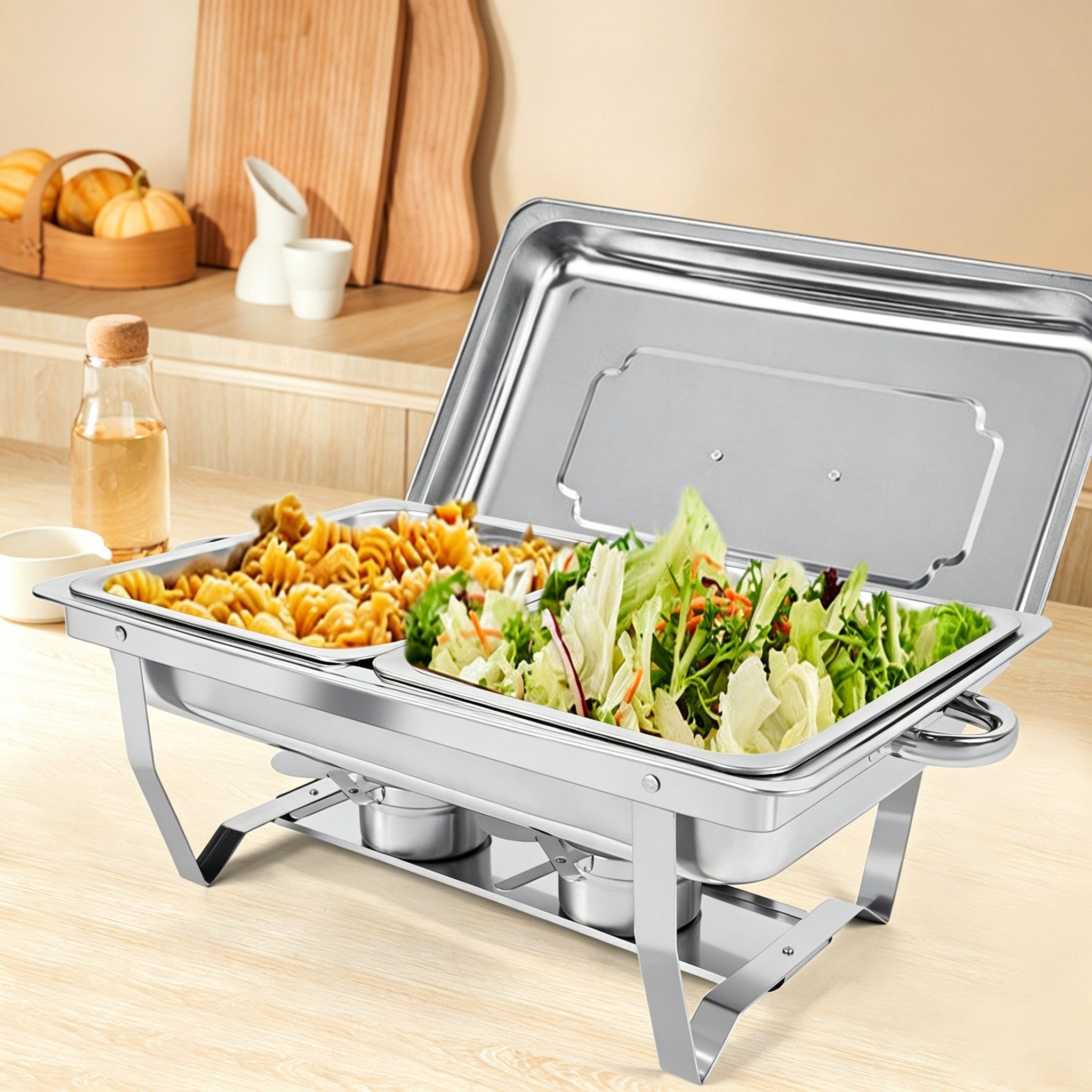 wohnTRAUM24 Speisenwärmer 11L Edelstahl Warmhaltebehälter Speisenwärmer Chafing Dish Behälter, (Buffetwärmer-Set, Komplettset), Klappbar, Edelstahl, einfache Reinigung, für Buffet/Catering