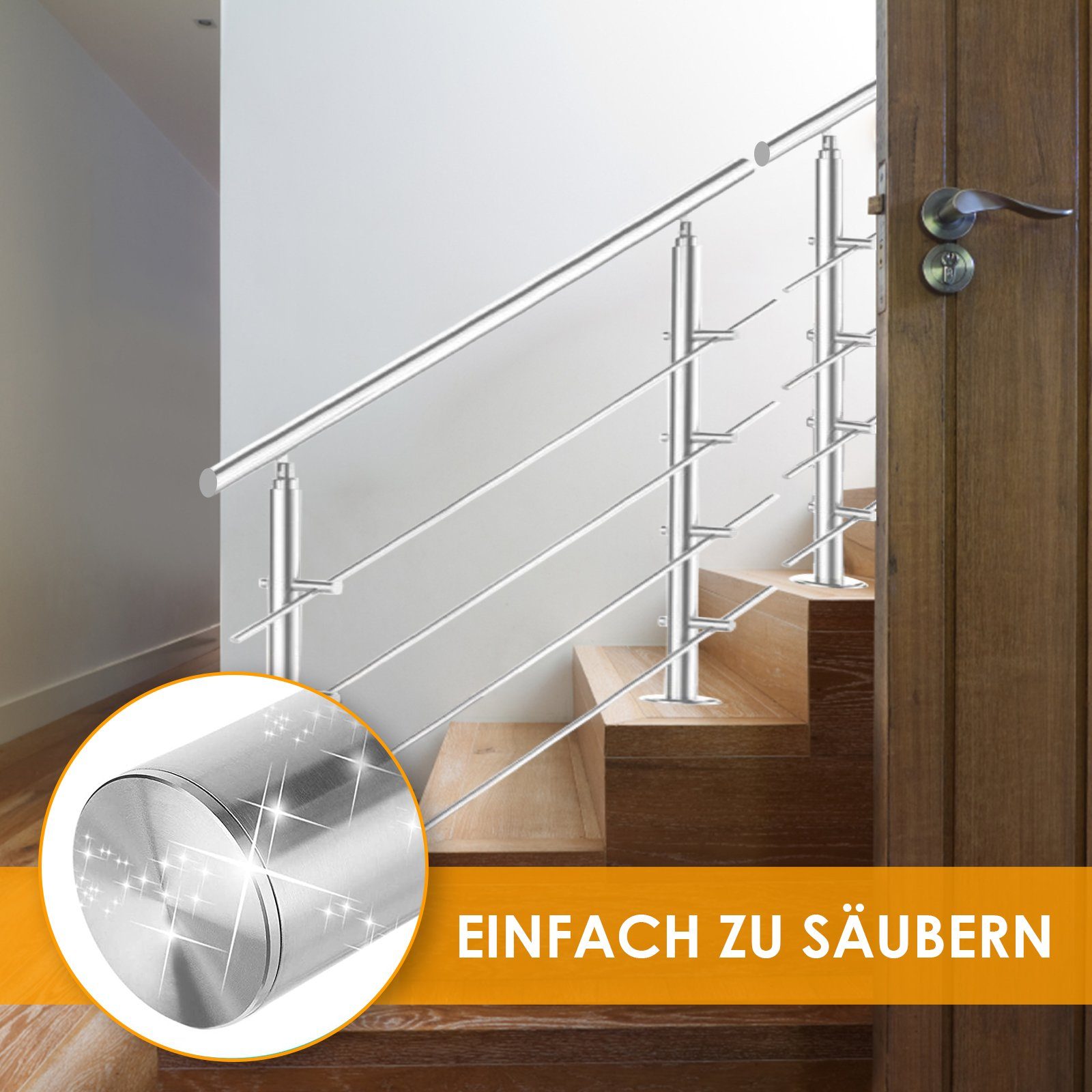 Clanmacy Treppengeländer Edelstahl Ø 42mm für Innen&Außen Treppenhaus 80 -160cm 0-5 Querstäbe, 80 cm Länge, mit 0 Pfosten, für Brüstung Balkon Garten – Bild 4 von 5