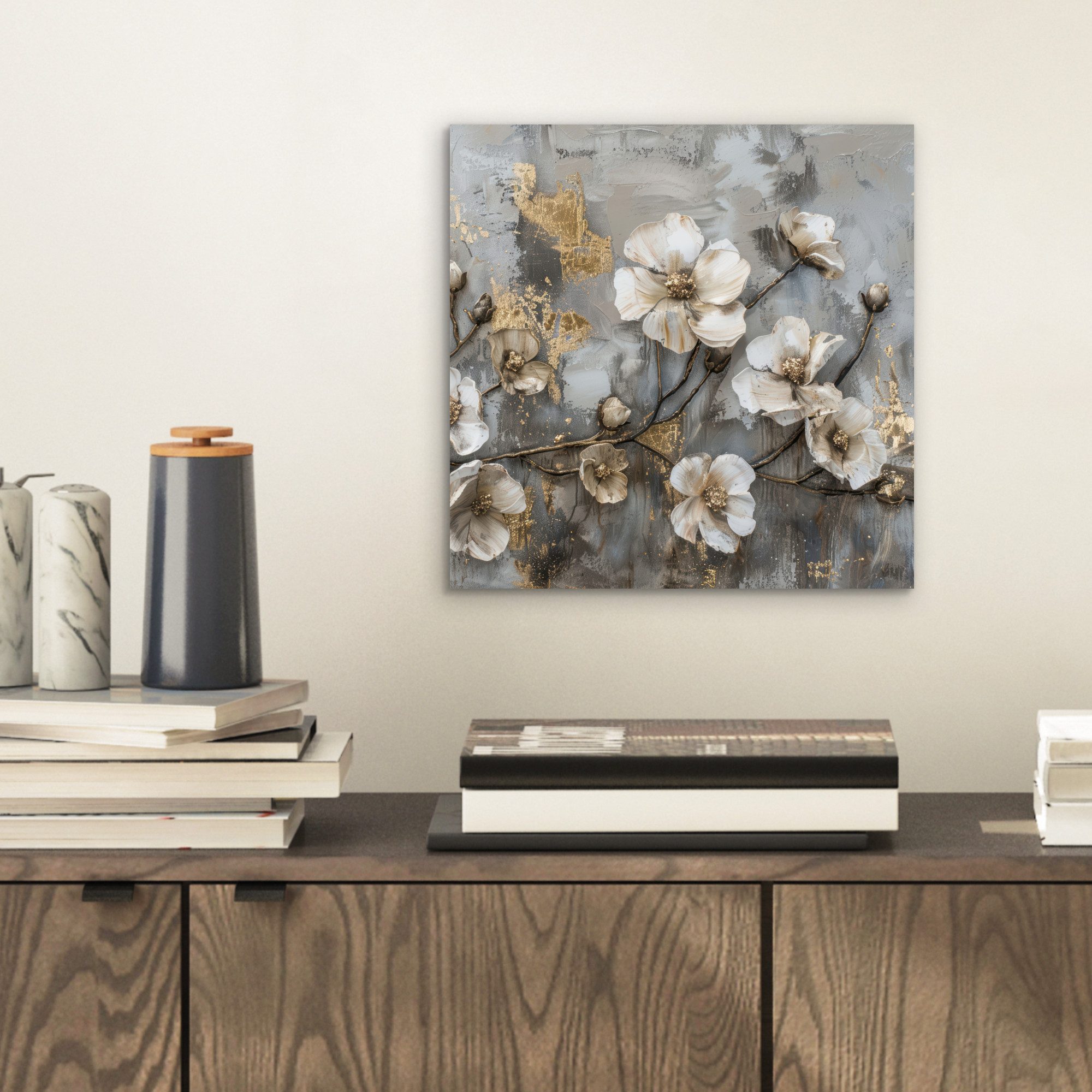 MuchoWow Metallbild Blumen - Weiß - günstig online kaufen
