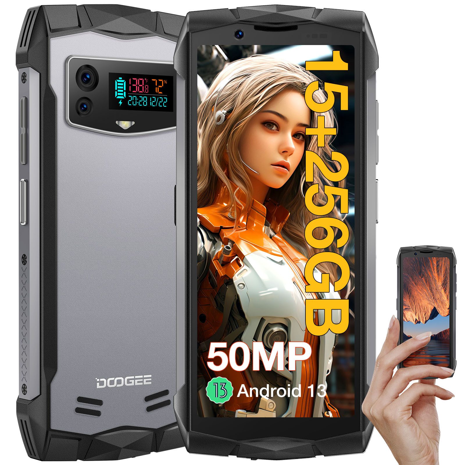 DOOGEE SMINI, 4.5 Zoll, 15 GB+256 GB, 3000 mAh, Outdoor Smartphone (4,5 Zoll, 256 GB Speicherplatz, 50 MP Kamera, NFC unterstütz, 8 +7 GB erweiterter)