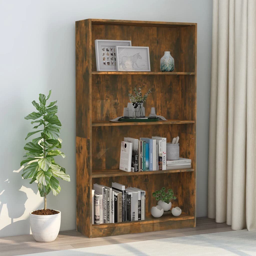 furnicato Bücherregal 4 Fächer Räuchereiche 80x24x142 cm Holzwerkstoff