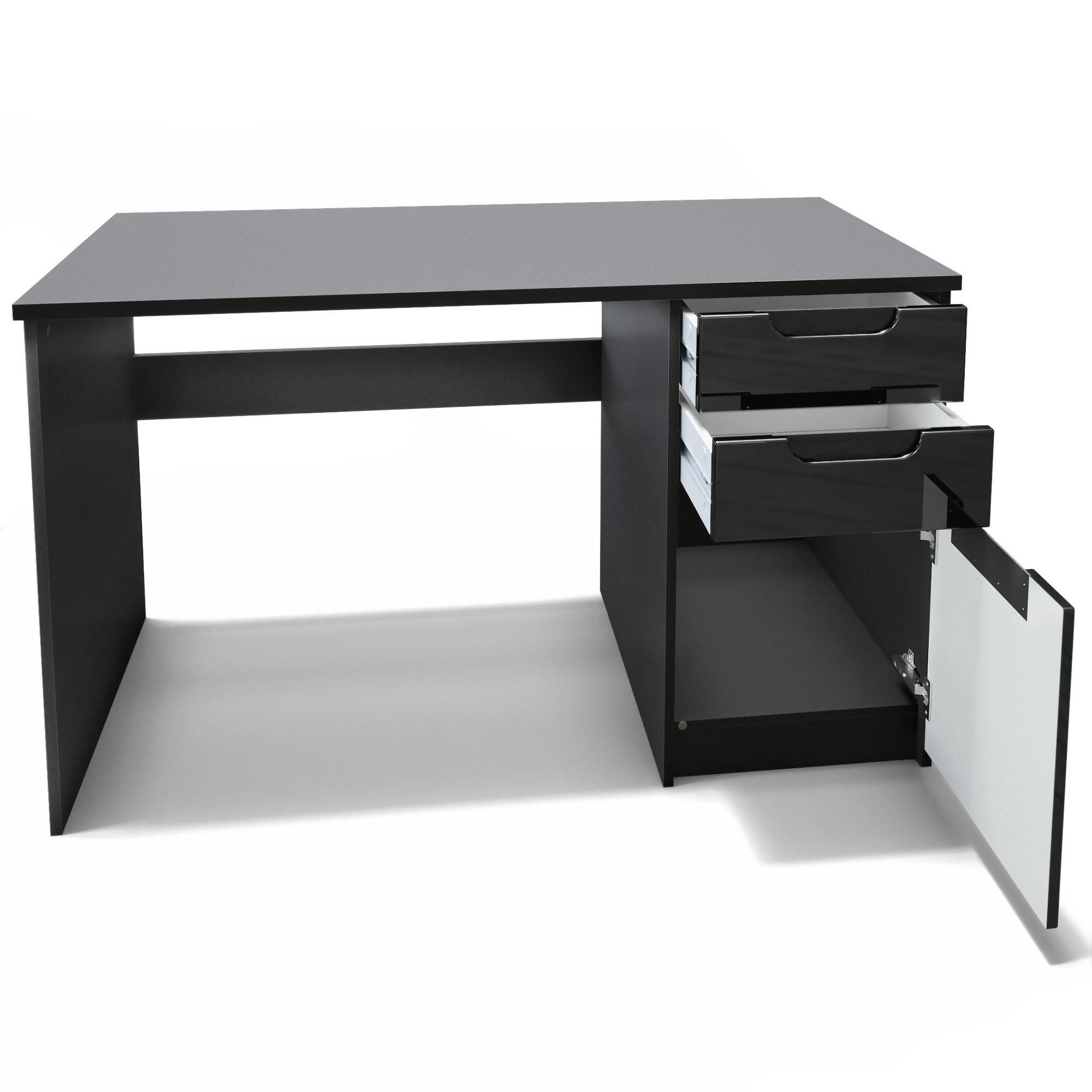 Vladon Schreibtisch Logan (Bürotisch, mit 2 Schubladen und 1 Tür), Schwarz matt/Bordeaux Hochglanz (129 x 76 x 60 cm)