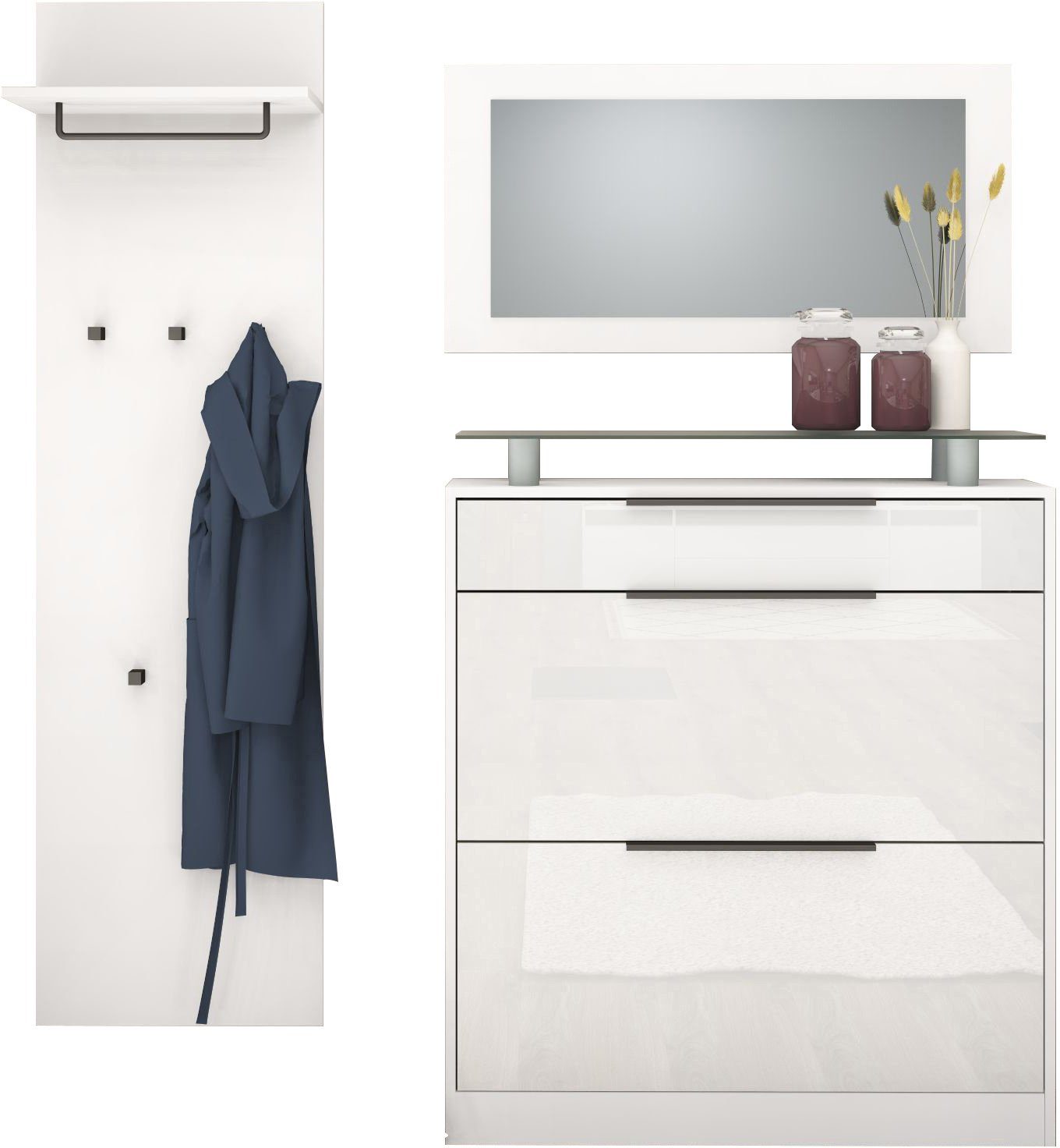 borchardt Möbel Garderoben-Set Tom, (3-St), Schuhschrank stehend weiß matt/weiß Hochganz | Garderoben-Sets