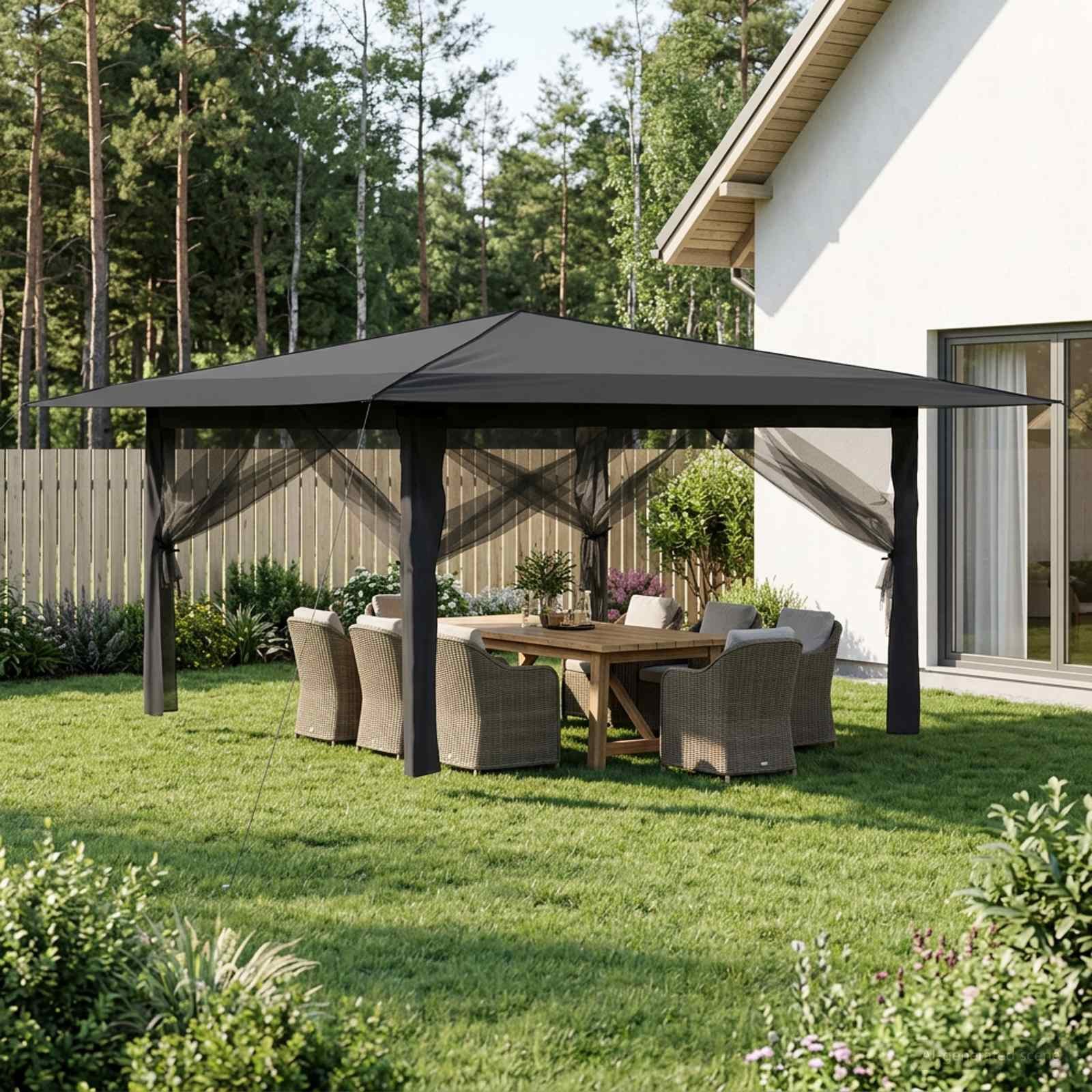 vidaXL Partyzelt Pavillon mit 4 Seitenwänden 4 x 4 m Hellgrau und Anthrazit