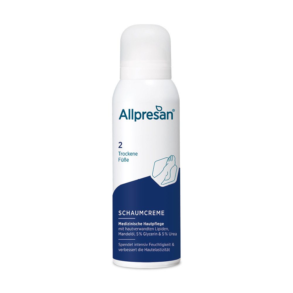 Allpresan Fußschaum Allpresan Fuß spezial Schaum-Creme Nr. 2 Trockene Füße 125ml Feuchtigkeits-Komplex aus 5% Urea & Mandelöl, 1-tlg., Medizinische Fußpflege mit biomimetischen (hautverwandten) Lipiden