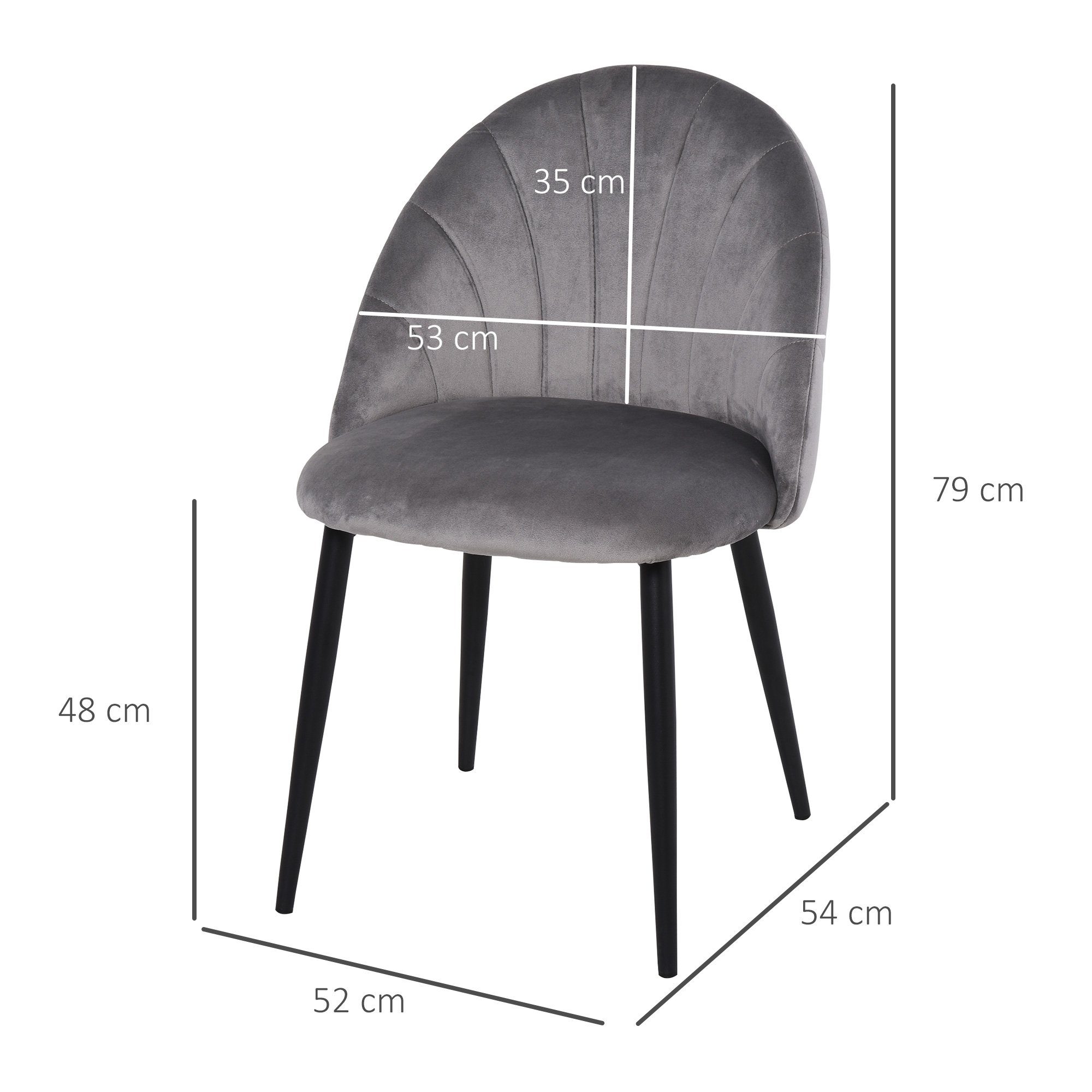 Bürostuhl Samt mit 2er Rückenlehne Küchenstuhl Metall (Set, HOMCOM Grau Set Esszimmerstuhl 2 St),