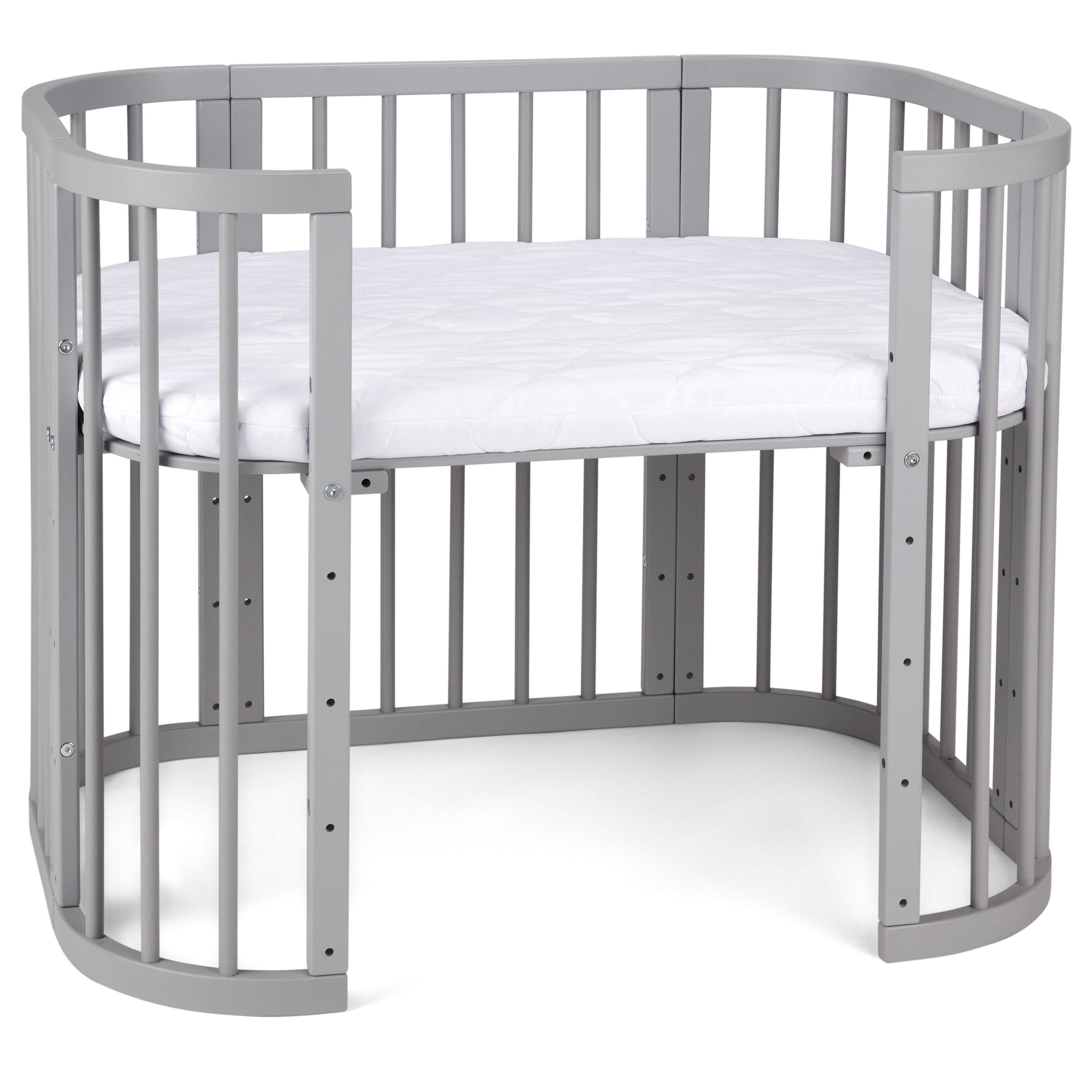Waldin Babybett Babybett, Beistellbett aus Holz, 5in1 mit Matratze, Belüftet
