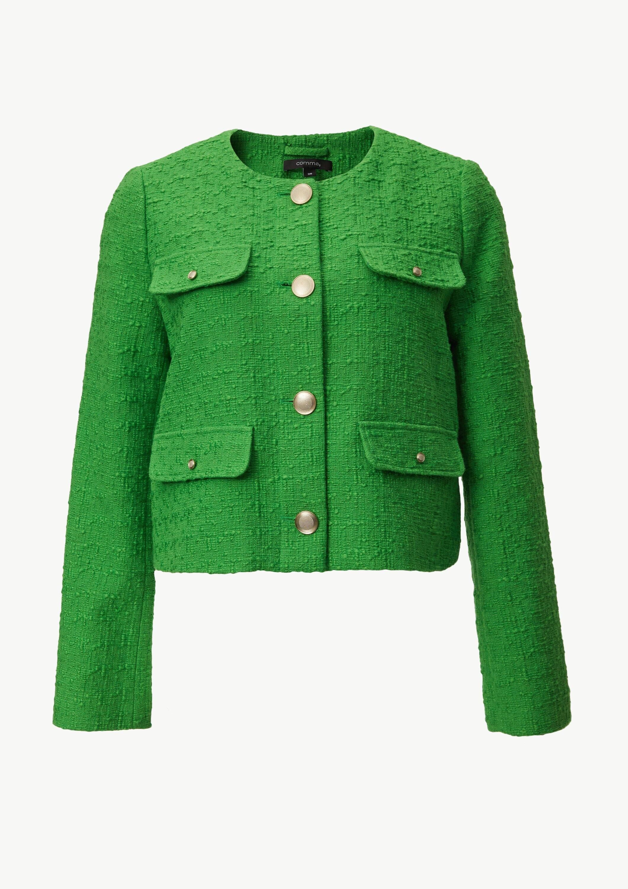 comma Funktionsjacke Indoor-Jacke Kurze Bouclé-Jacke aus Baumwolle
