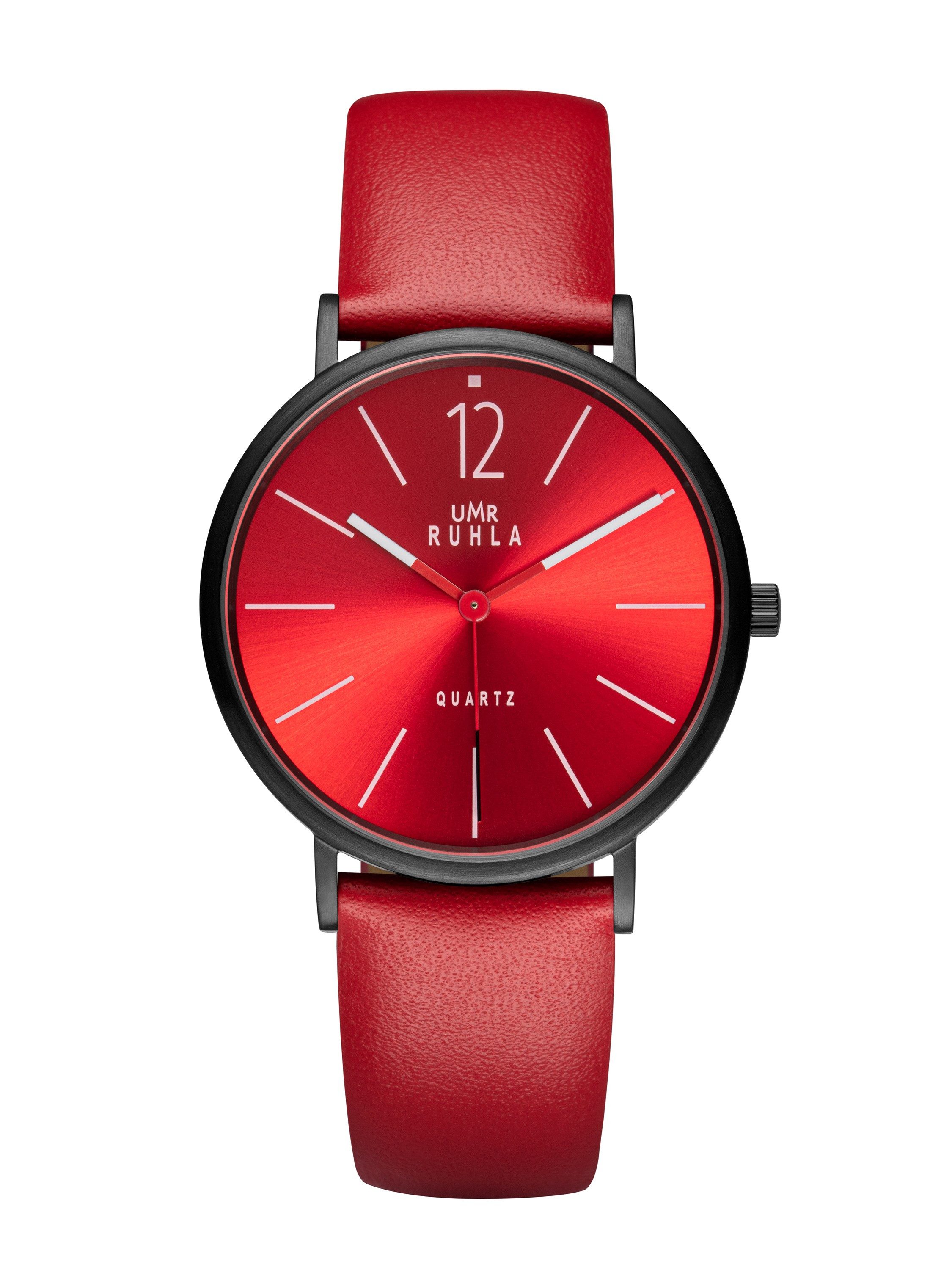 UMR Ruhla Quarzuhr 20252-1rt, Style Rot / Dunkelgrau, Quarz Damenuhr mit Lederarmband - Made in Germany