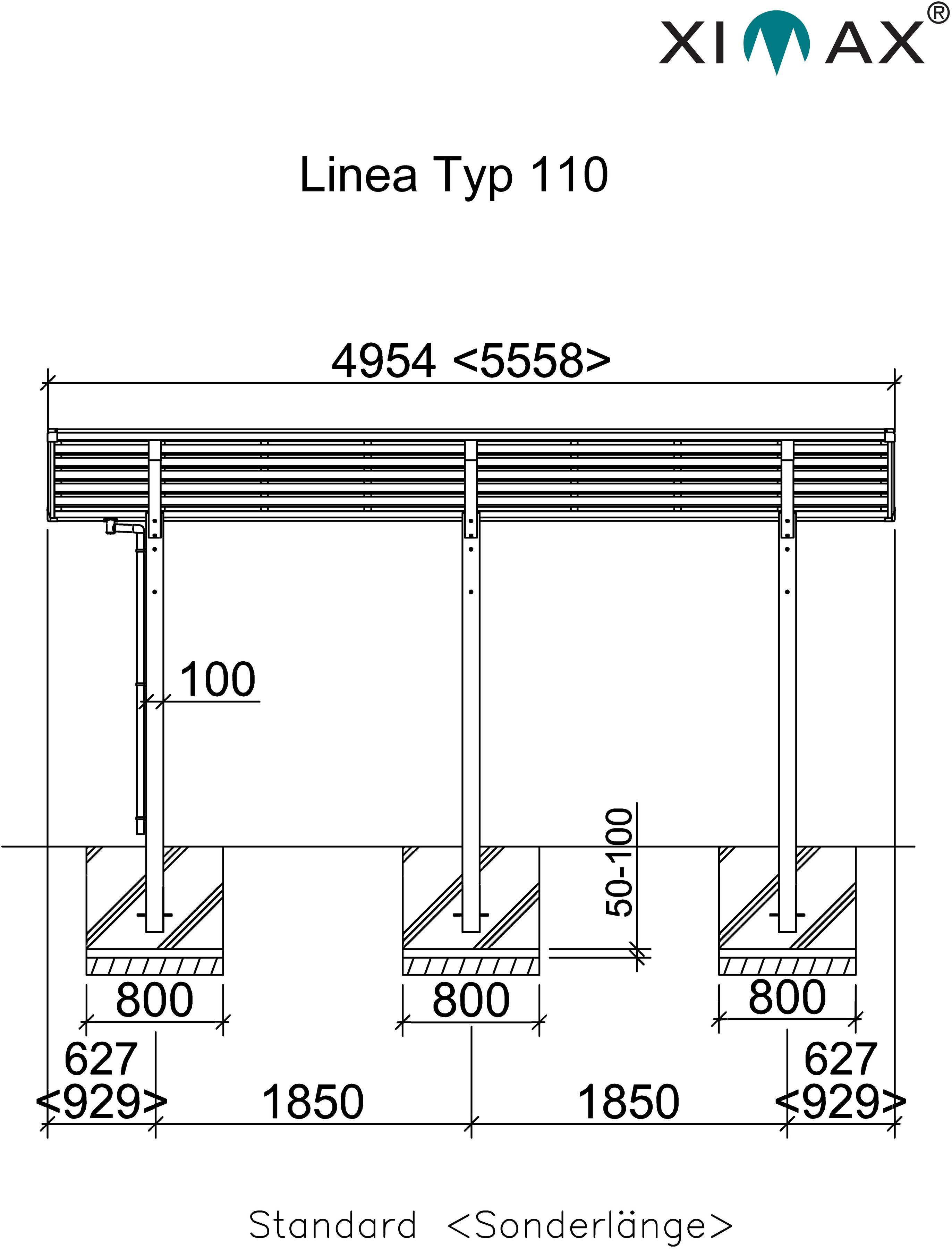 Linea Aluminium cm 243x556 110 Einfahrtshöhe, BxT: Typ Ximax 240 cm, Sonderlänge/Breite XS-bronze, Einzelcarport