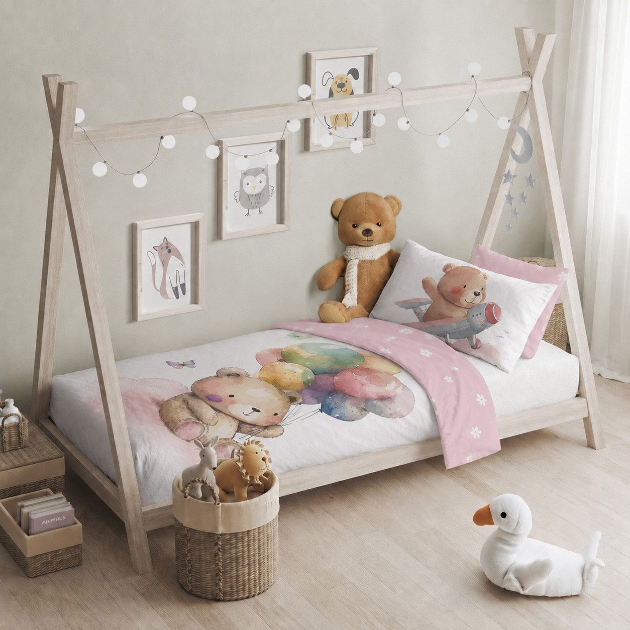 texpot Bettwäsche Kinderbettwäsche Teddybär bedruckt Garnitur, Baumwolle, 2 teilig