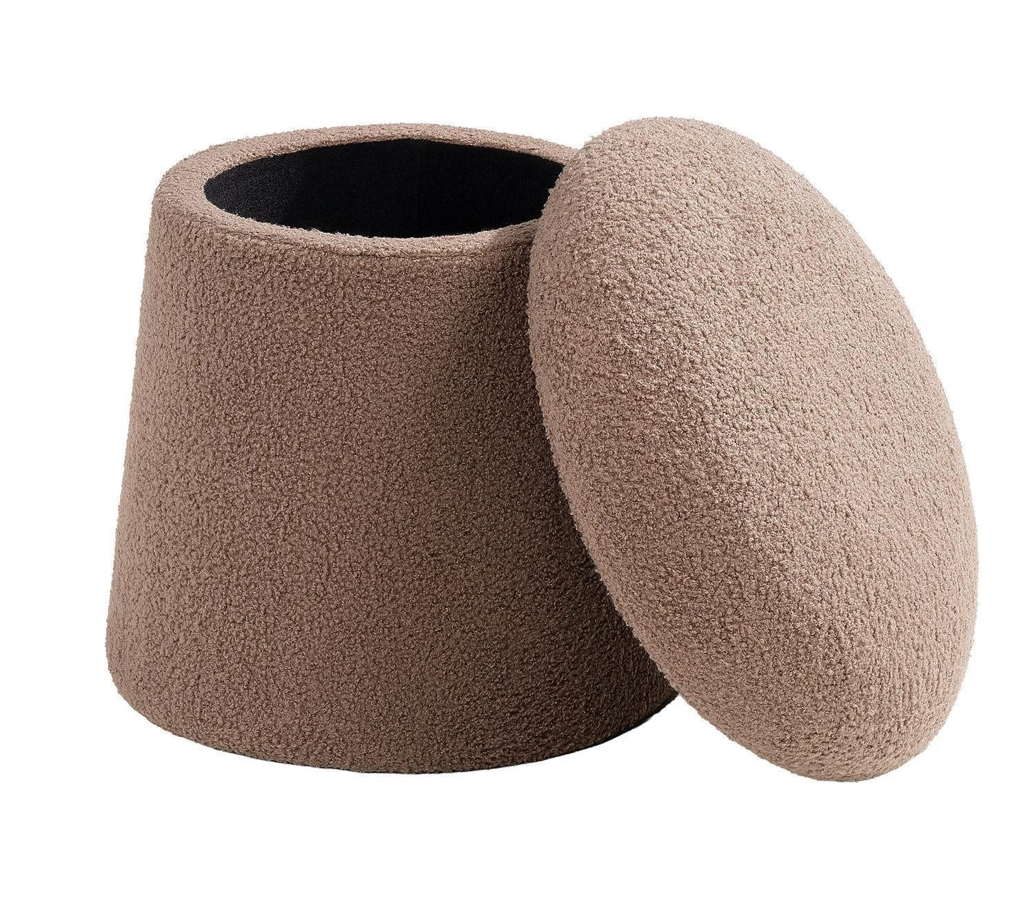 Home4You Polsterhocker Ø 44 x H 46 cm, Taupe, Teddystoff, (1 St), MDF, mit Deckel und Stauraum