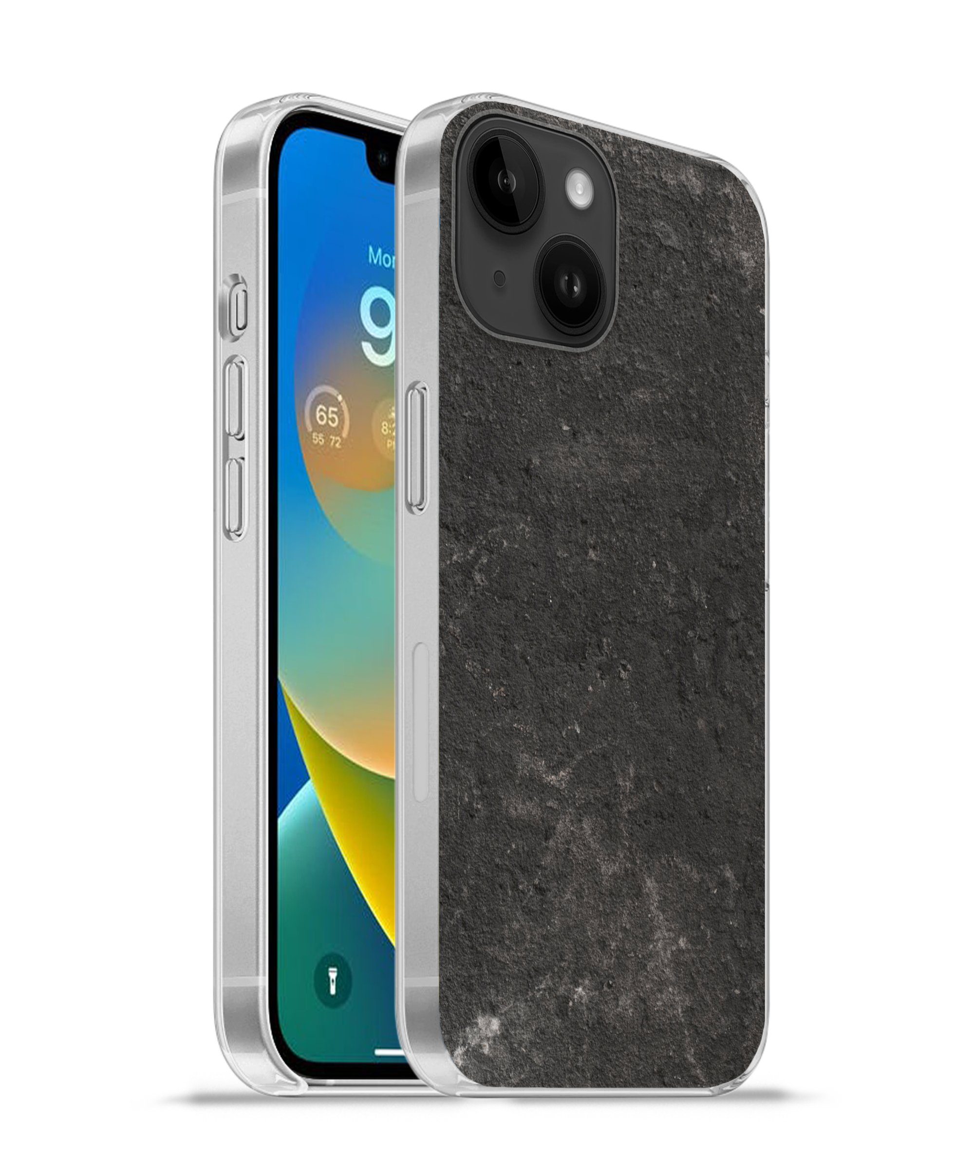 MuchoWow Handyhülle für Apple iPhone 14 Beton - Wand - Schwarz - Vintage - Industriell, Smartphone-Bumper, Print, Handy Schutzhülle Dünn