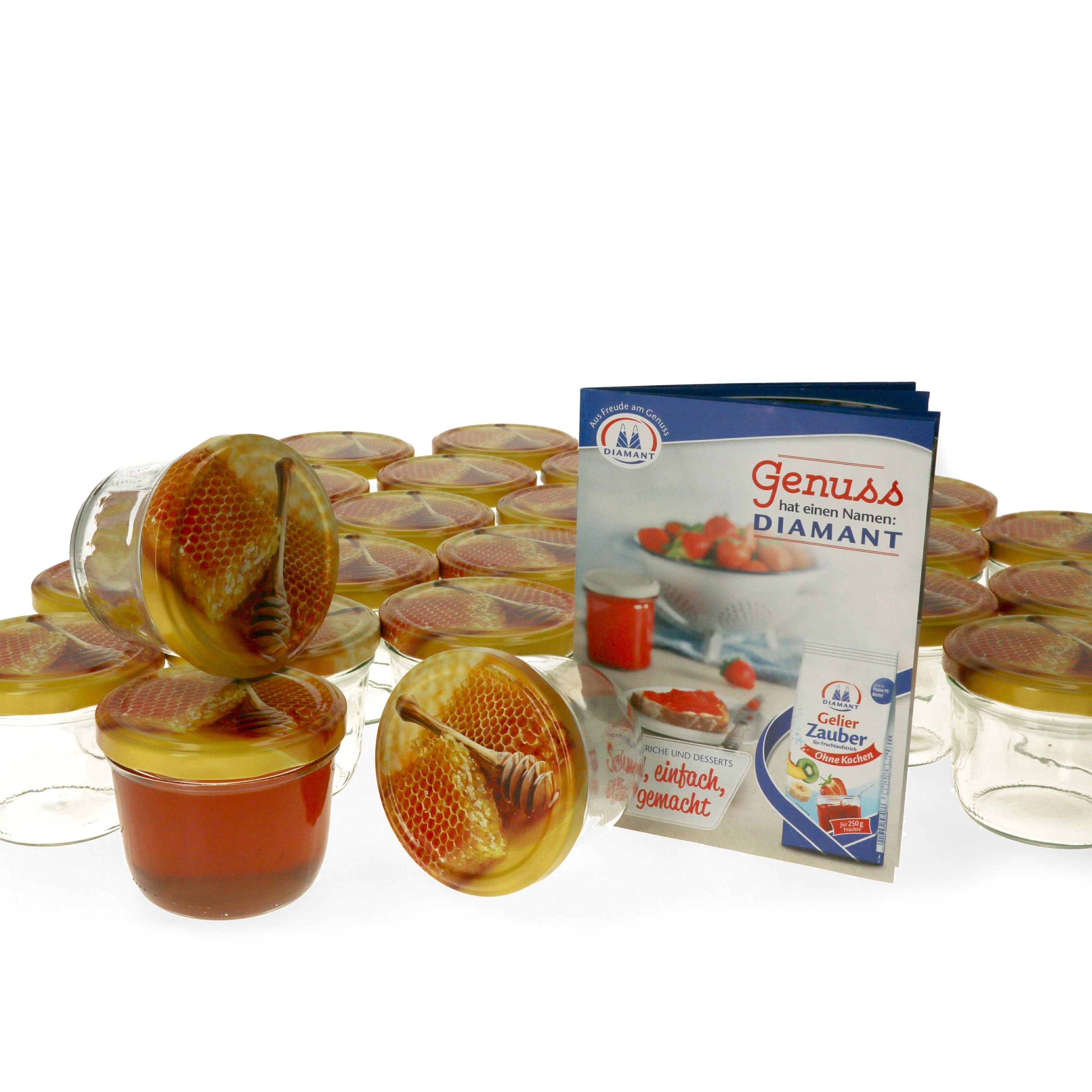MamboCat Einmachglas 100er Set Einmachgläser 230 ml Deckel mit Honigwabe TO 82 Sturzgläser, Glas