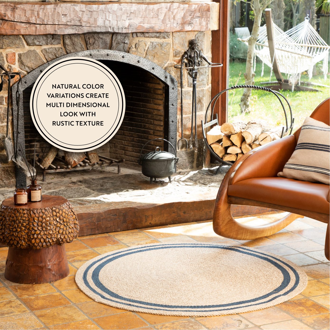 English Home Teppich ENGLISH HOME Jute Teppich Rund Boho und Ethno Look für Wohnzimmer, Sch, Rund - 90 cm (35 Zoll)