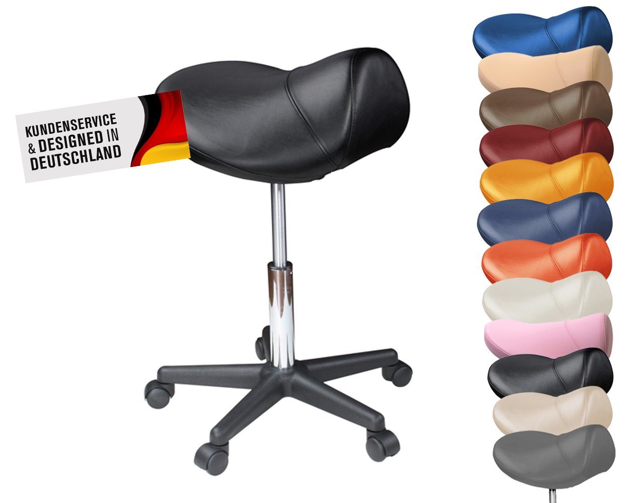 Duke-Handel Drehhocker Sattelhocker, Arbeitshocker, Rollhocker, Hocker, Sattelstuhl (1 St., in vielen Farben erhältlich), höhenverstellbar, ergonomisch, Rückenschonend