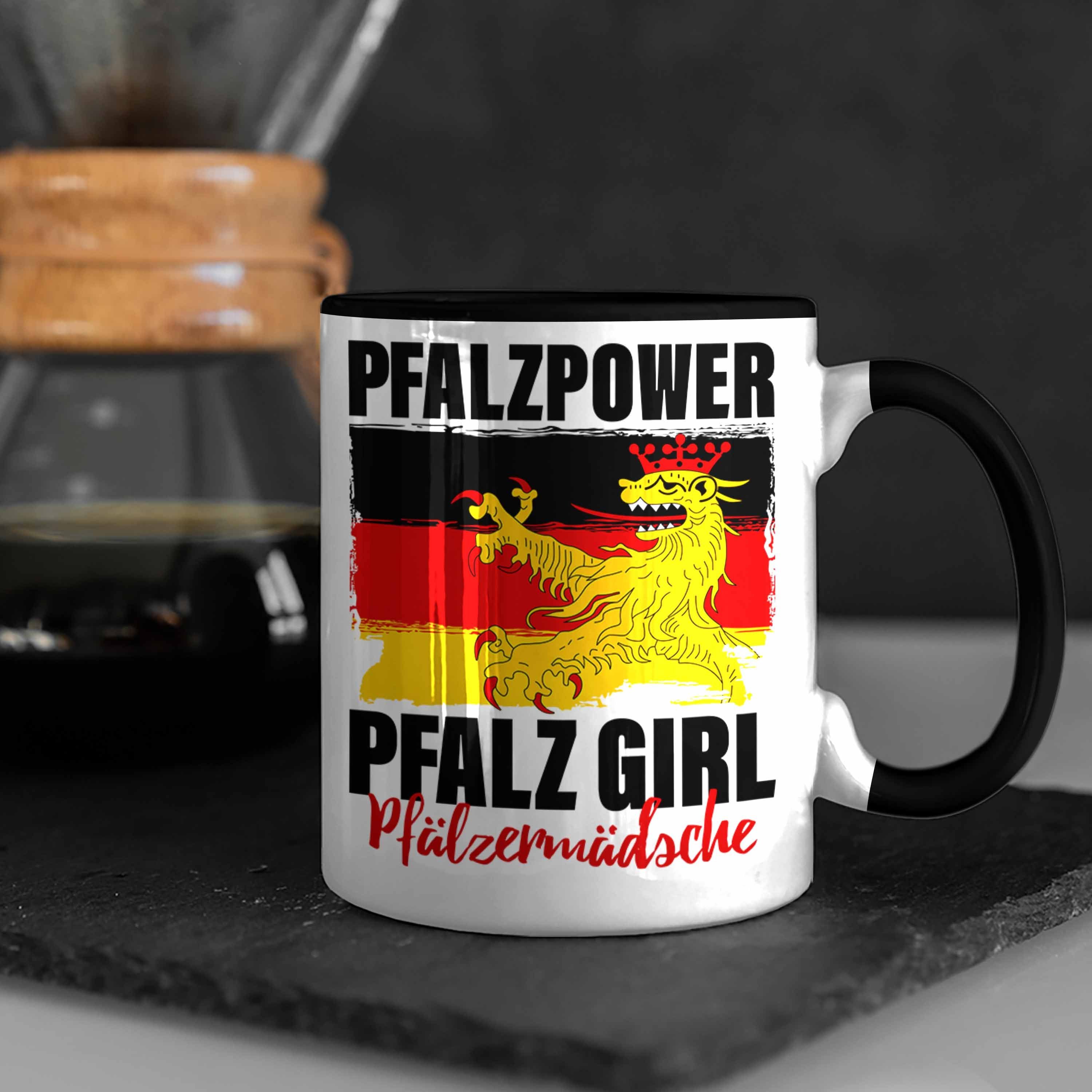 Trendation Tasse Girl Pfalz Geschenk Pfalzmädsche Pfalzpower Schwarz Tasse Frauen