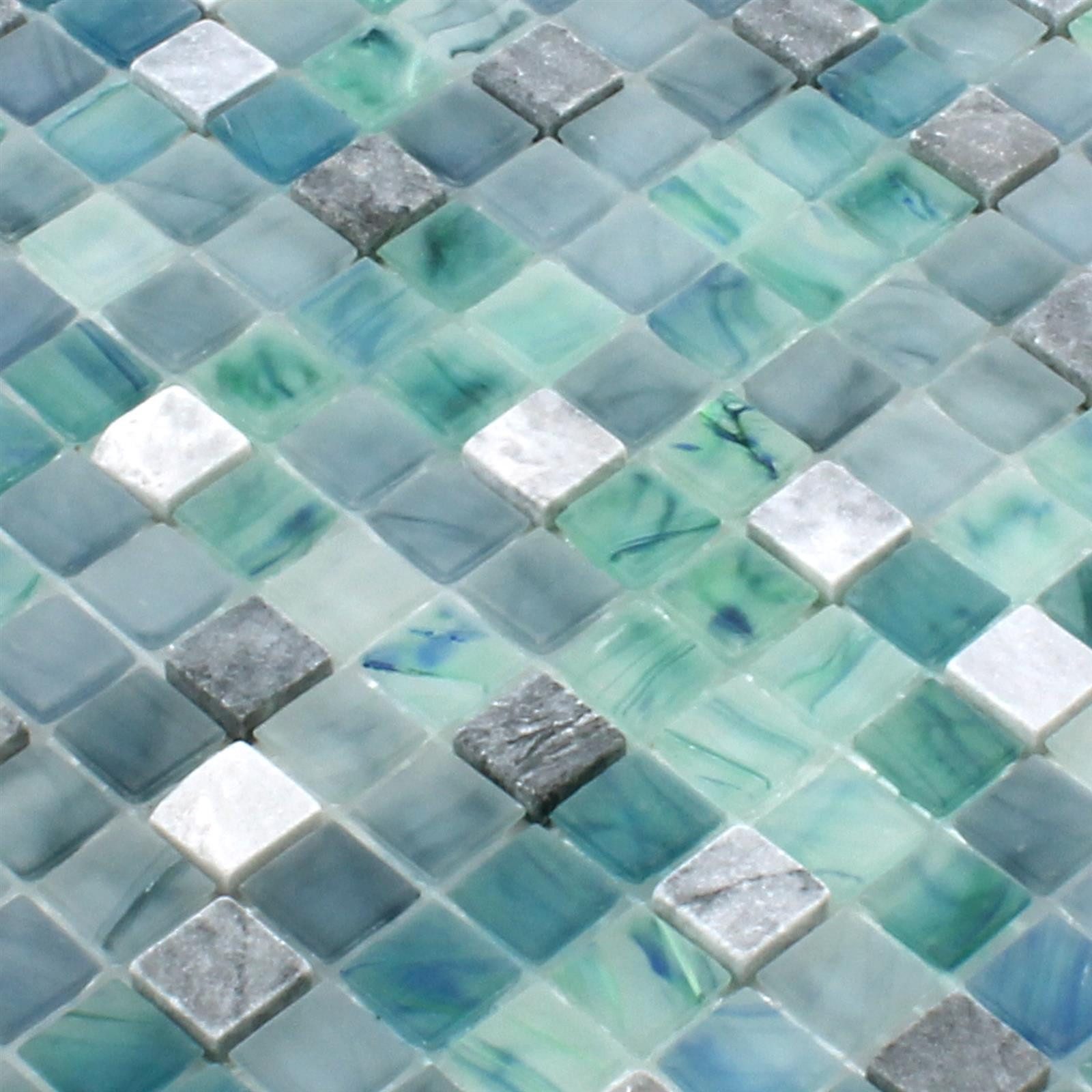 Mosafil Mosaikfliesen Mosaikfliesen Mayon Glas Marmor Mix Seegrün, Naturstein-Glas 29.500x29.500, grau-seegrün, Verlegefertig auf ein Netz geklebt - Frostsicher - Wasserfest