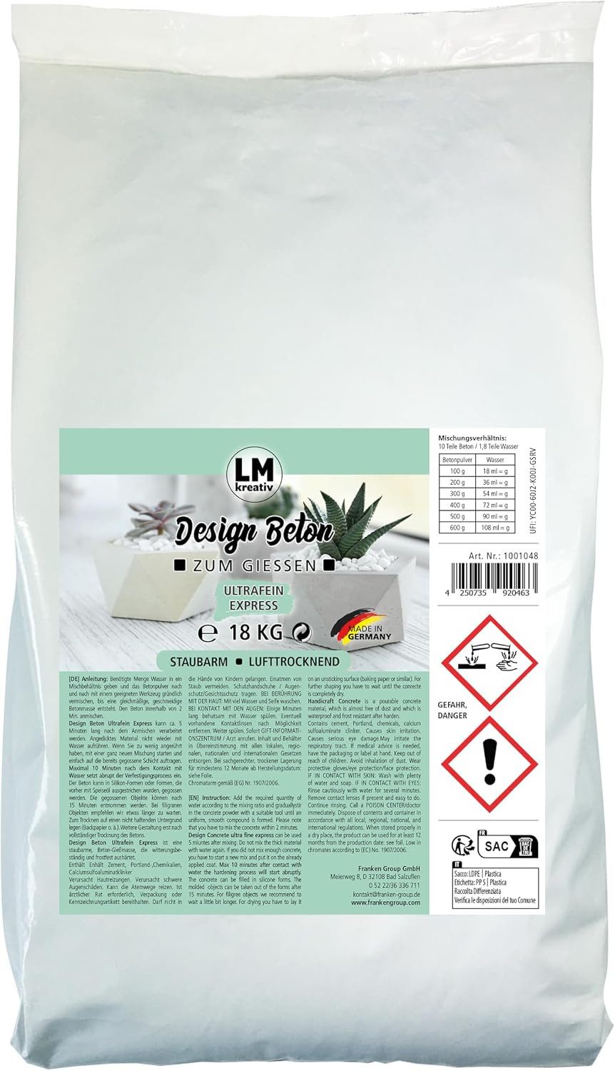 LM-Kreativ Beton Expressbeton faserverstärkt, feinkörnig, selbsttrocknend