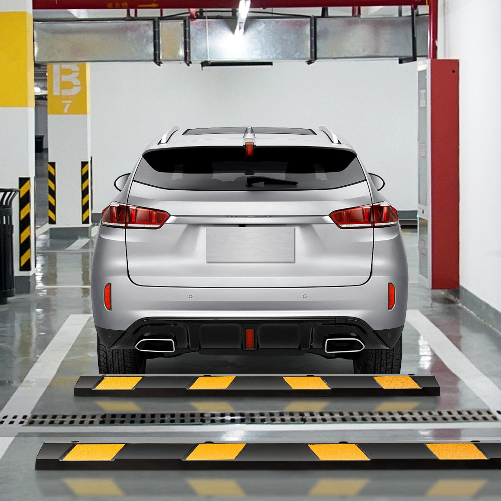 COSTWAY Parkschwelle, Parkbordstein aus Gummi mit gelben Reflektorstreifen