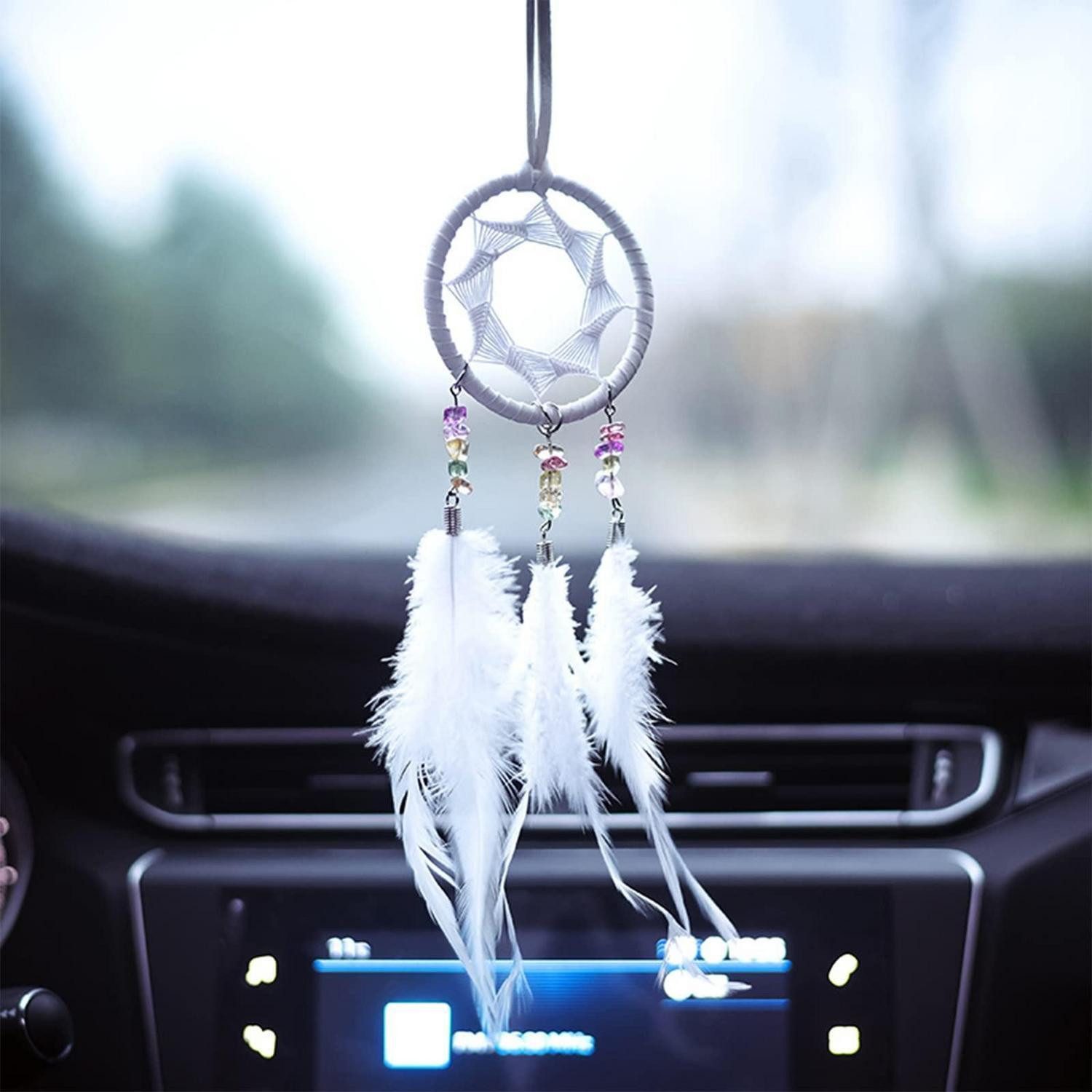 LuxusKollektion Traumfänger Traumfänger mini handgefertigt mit Federn Perlen für Auto Rückspiegel