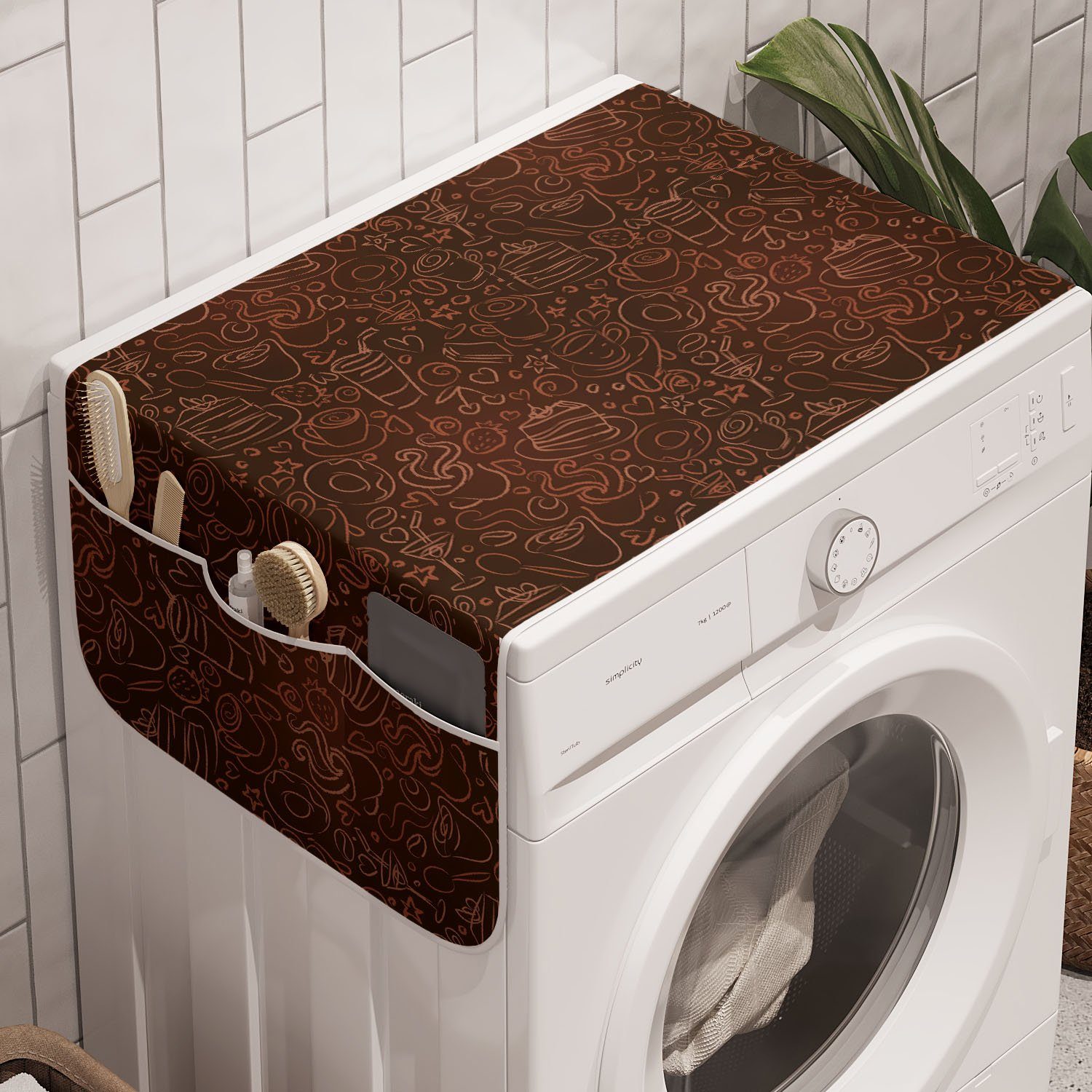 und Trockner, Waschmaschine Schokolade Kaffee-Zeit-Gekritzel-Kunst Badorganizer für Anti-Rutsch-Stoffabdeckung Abakuhaus