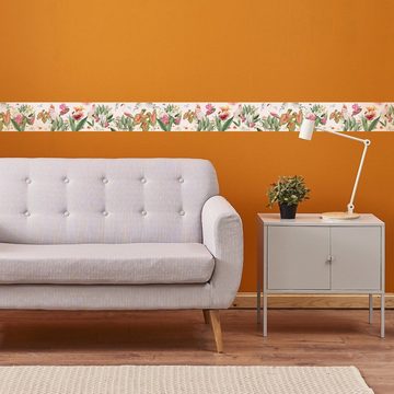anna wand Bordüre »Paradies - mehrfarbig auf weiß - selbstklebend«, floral, selbstklebend