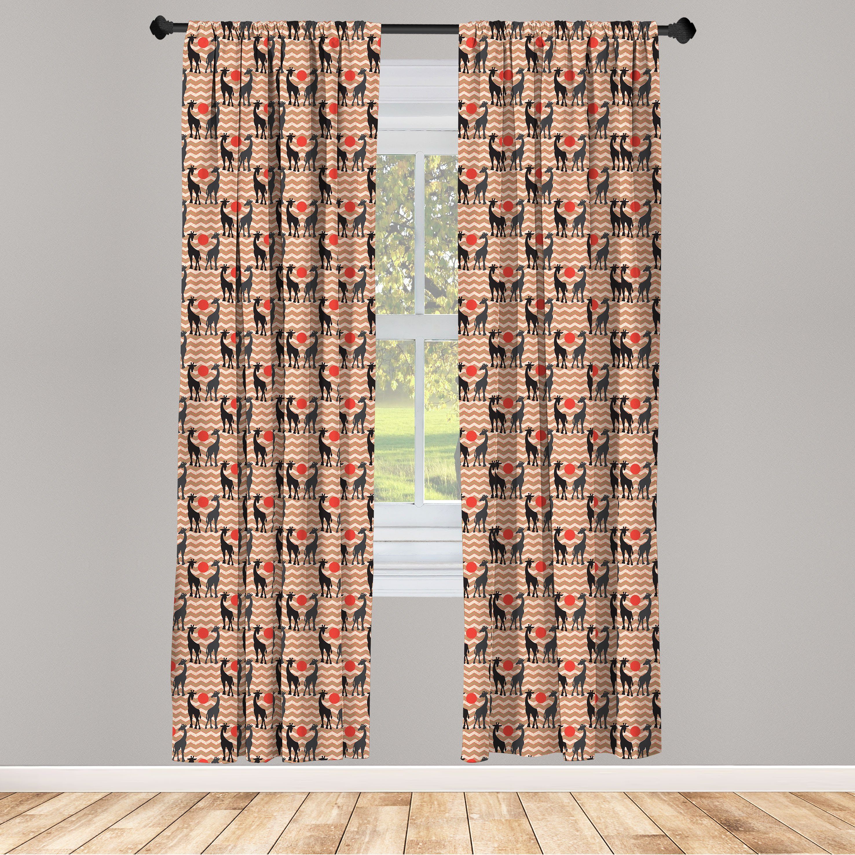 Gardine Vorhang für Wohnzimmer Schlafzimmer Dekor, Abakuhaus, Microfaser, Giraffe Vintage Safari