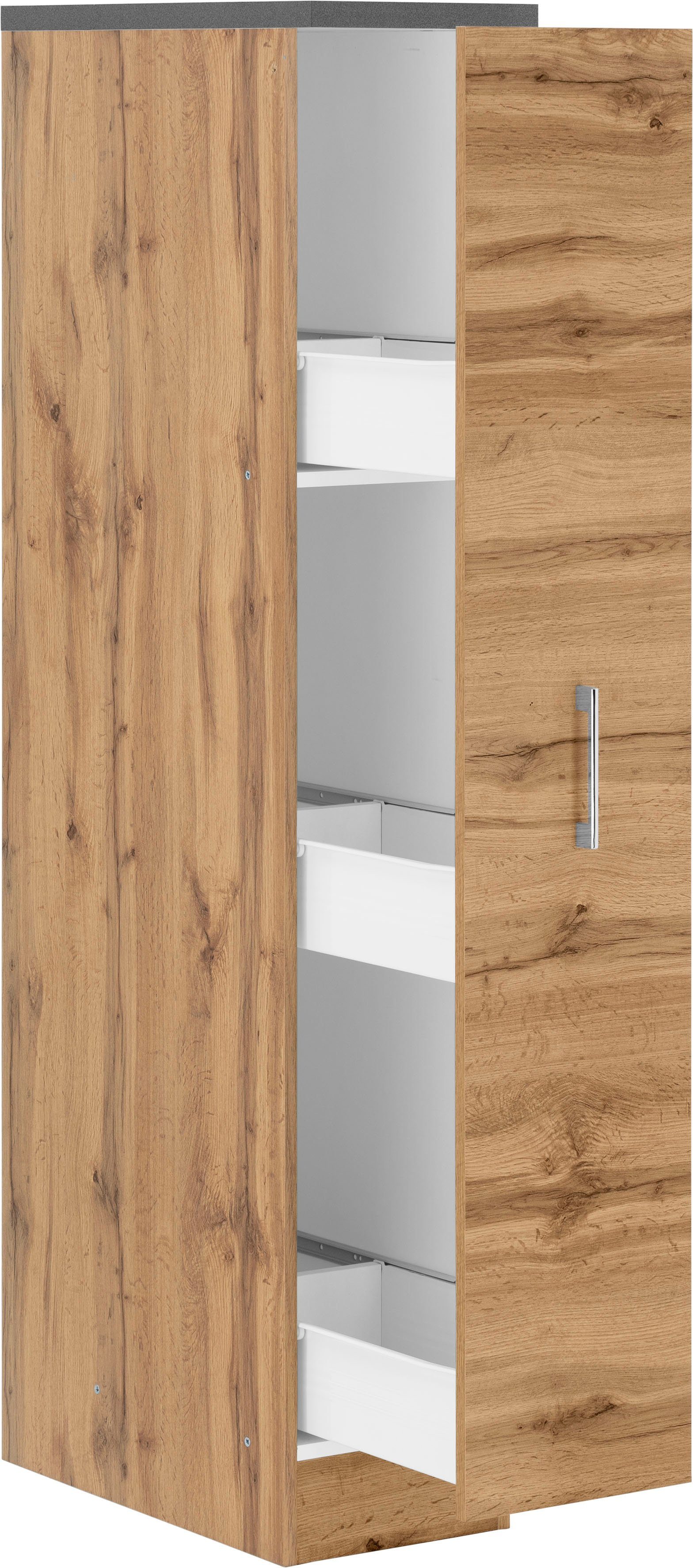 KOCHSTATION Apothekerschrank KS-Colmar 30 cm breit, 165 cm hoch, mit 3 Ablagen, mit Metallgriff