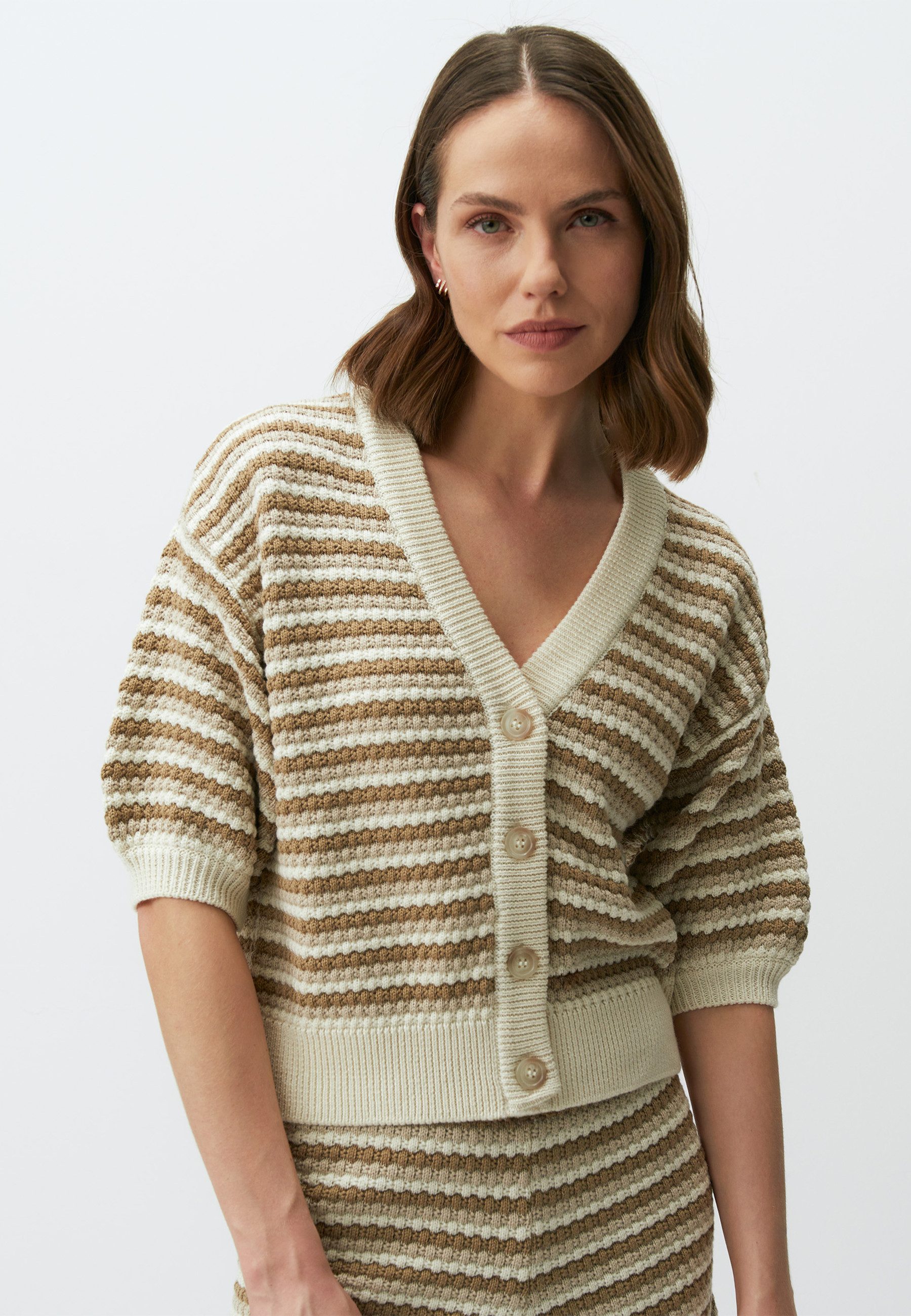 Strickpullover Ellbogenärmel Gestreift Pullover Cardigan