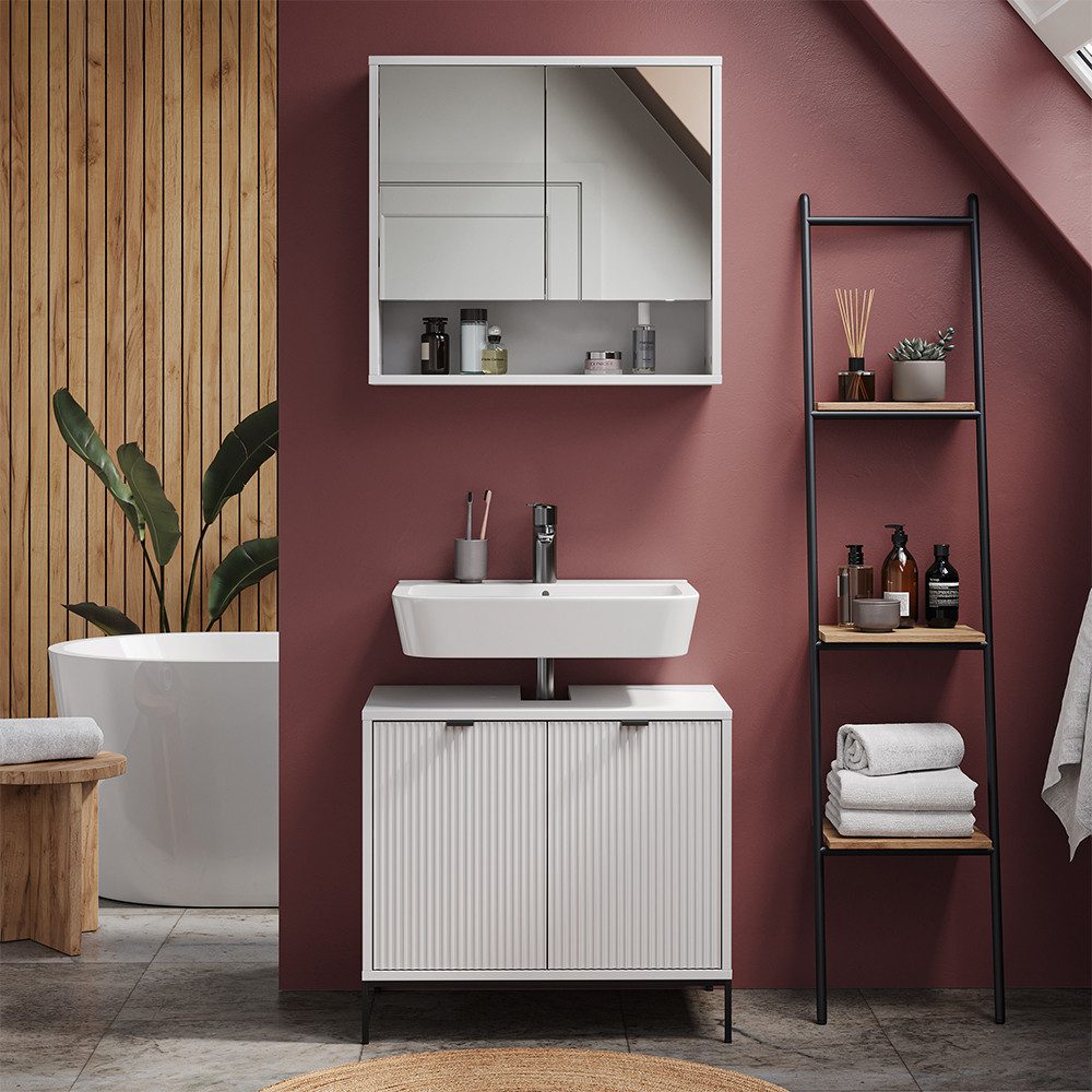Vicco Waschbeckenunterschrank Eliza, Weiß/Weiß, 70 x 63 cm mit 2 Türen (1-St) – Bild 4 von 5