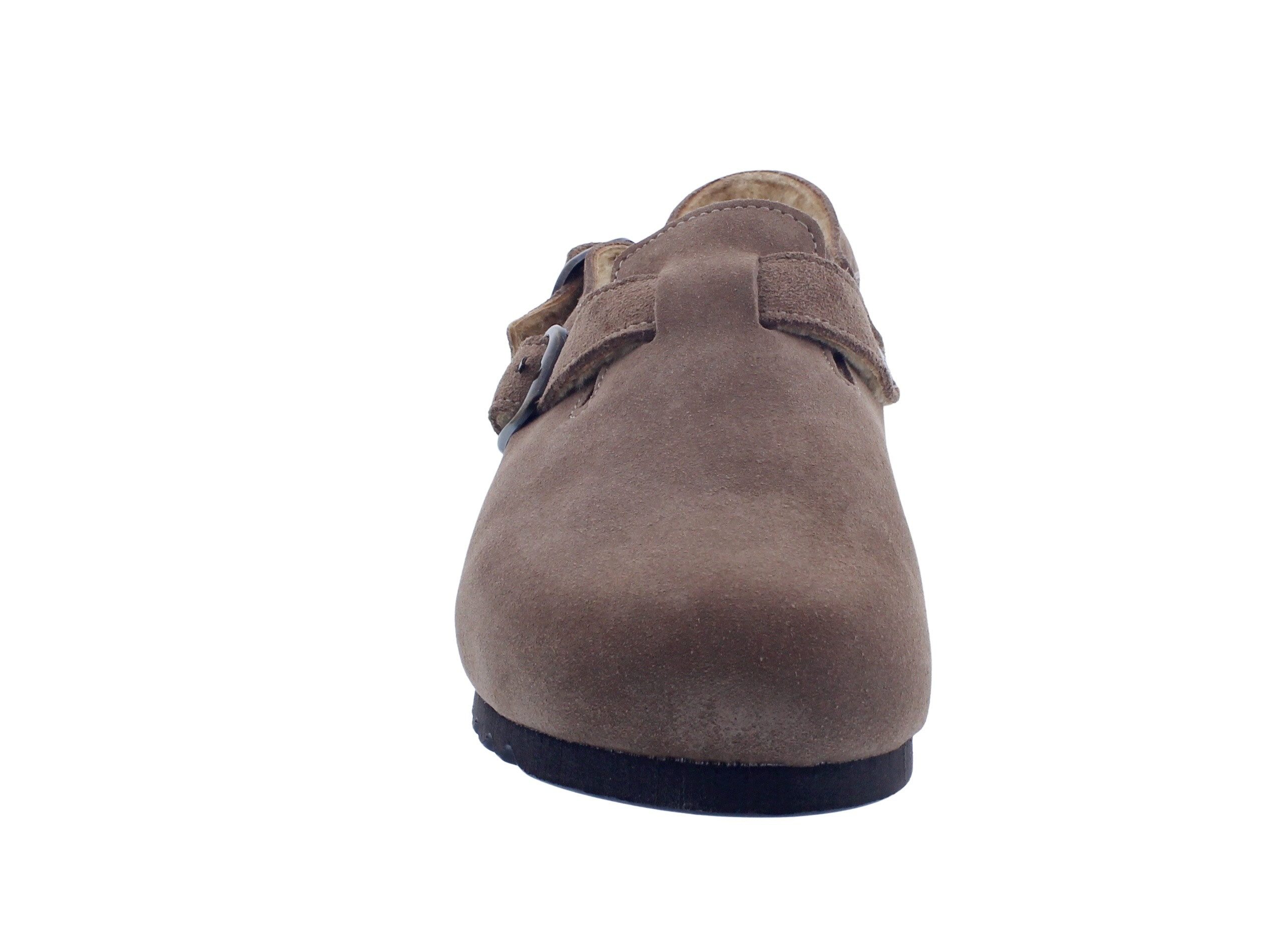 Scholl Scholl Fae Backstrap Clog Taupe Suede + Fur - Veloursleder mit Fell Clog