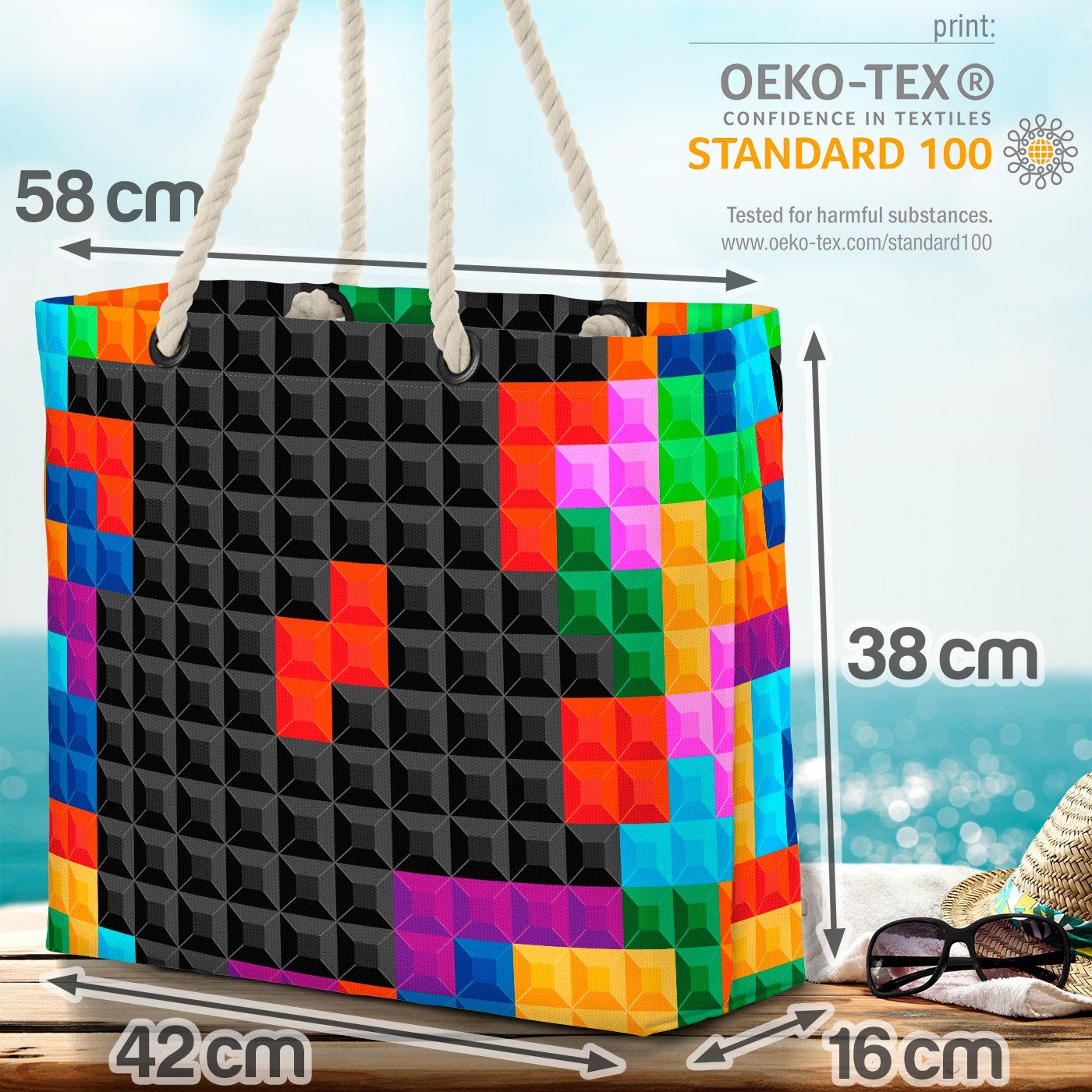 VOID Pixel Video Re Blöcke Pixel Game Video Blöcke Block (1-tlg), Strandtasche Tetris Gamer Game