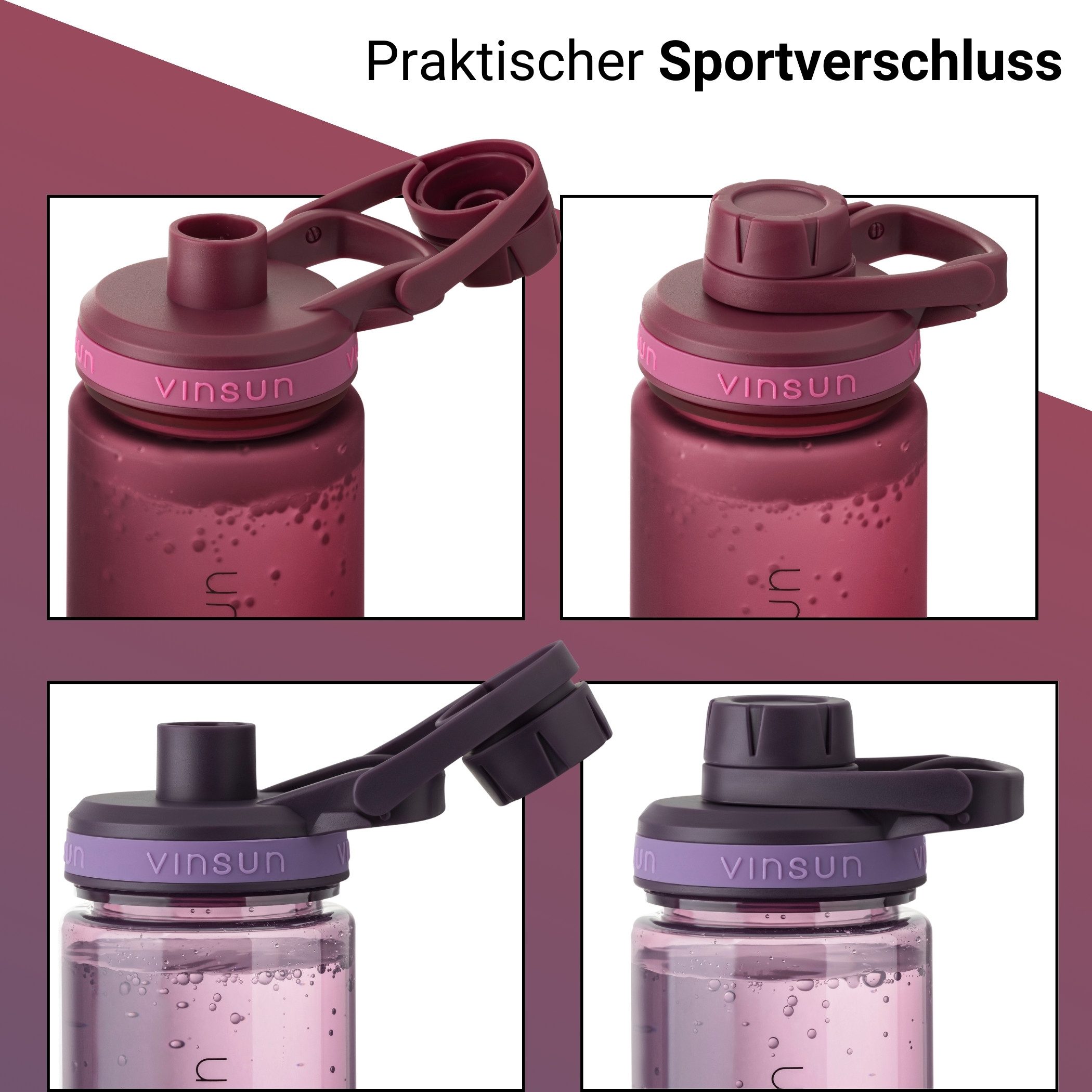 Vinsun Trinkflasche Sportflasche 750ml - Wasserflasche BPA frei & Kohlensäure geeignet, Auslaufsicher, bruchsicher, wiederverwendbar, leicht, Tritan Flasche