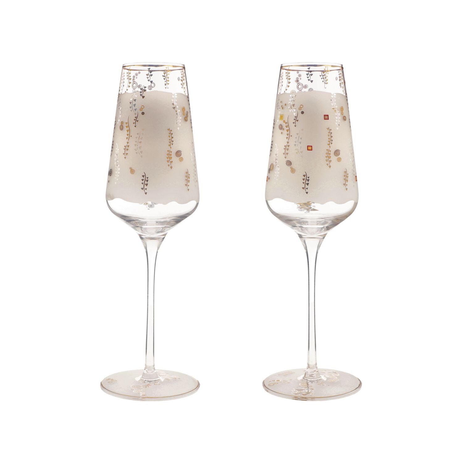 Goebel Sektglas Gustav Klimt, Glas, mit Echtgolfauflage, Bunt, Adele & Der Kuss, H: 23.5cm
