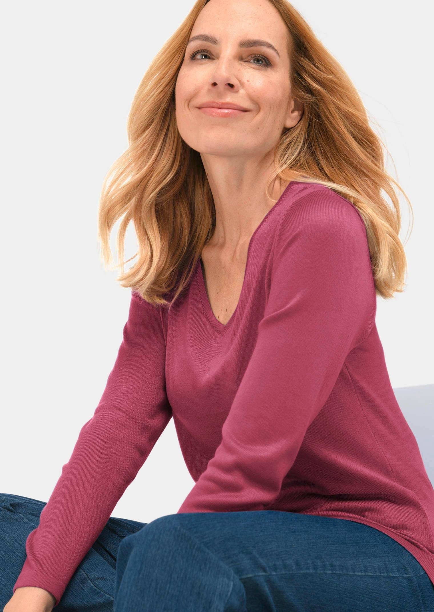 GOLDNER Strickpullover Unkomplizierter Pullover mit V-Ausschnitt